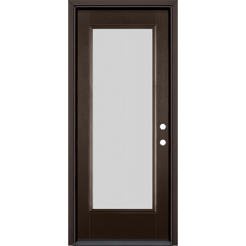 Masonite 629699 32-in x 80-in x 4-9/16-in Fiberglass Full lite Left-hand inswing Walnut Stained Prehung Front Door with Brickmould Insulating core