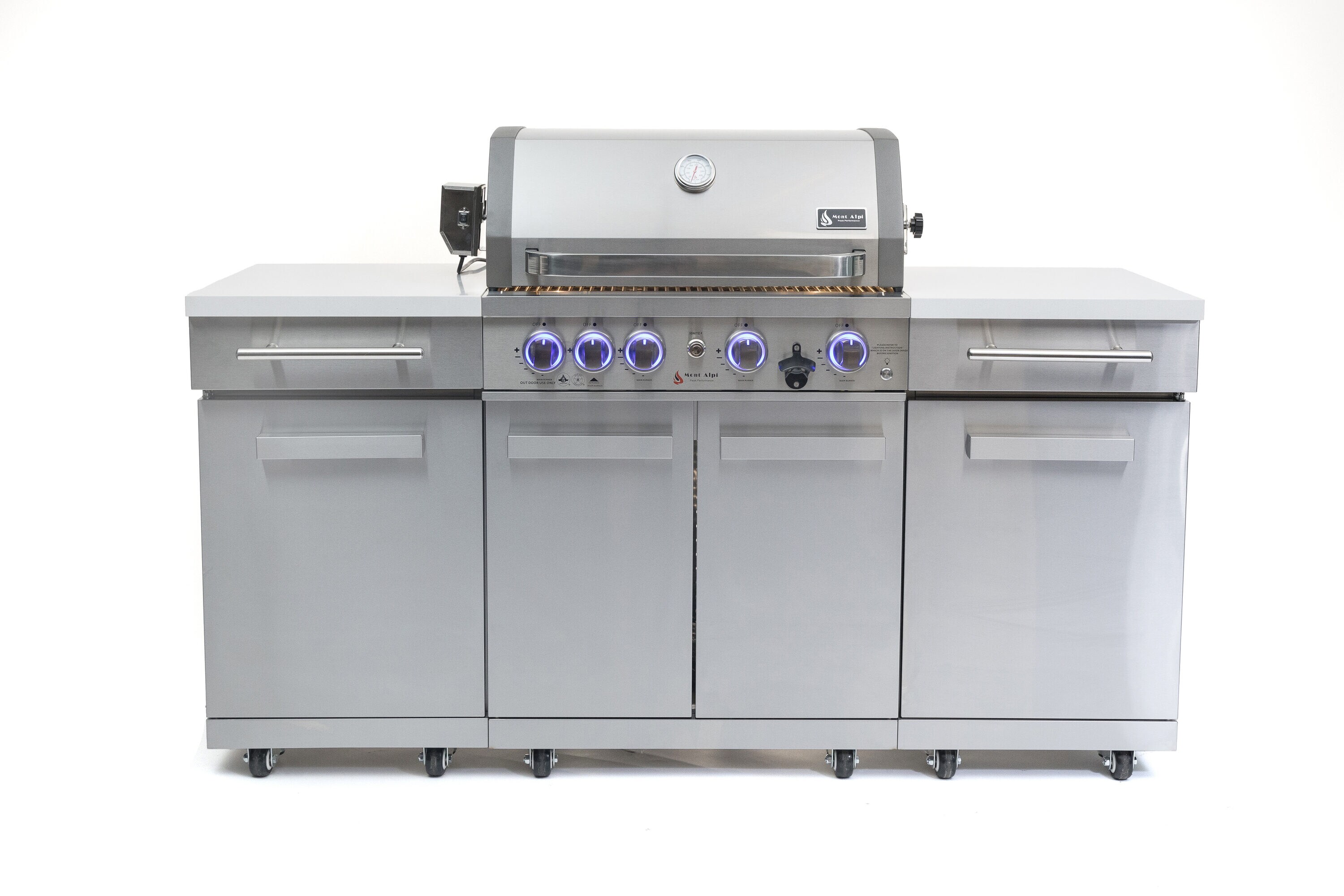 Mont Alpi MA-957RS Compact Outdoor Islands 3 -Piece 70-in W x 24-in D x 46-in H Modular Outdoor Kitchen Grill with bar/counter top 5 Burners