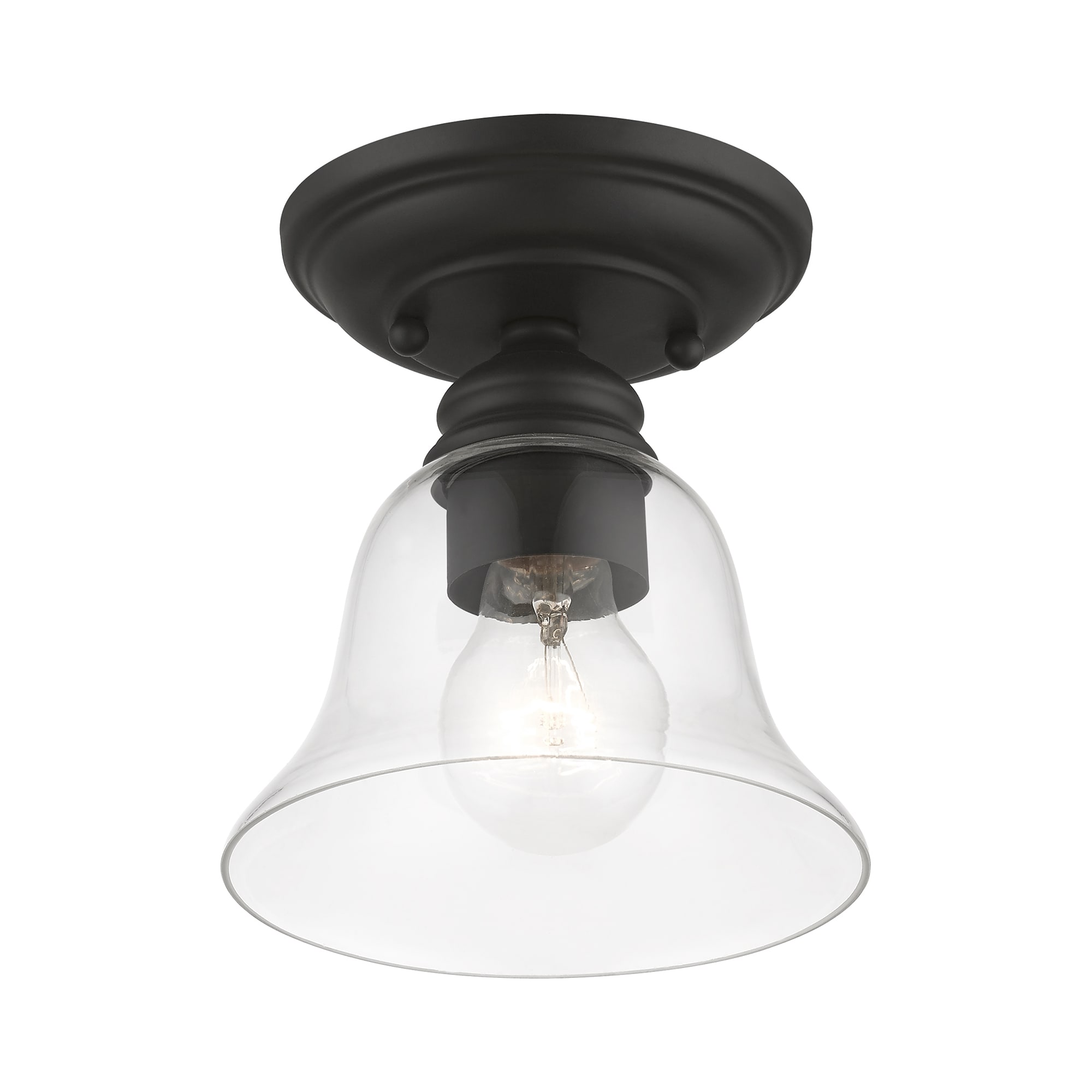 Black Semi-Flush Mount Light with Clear Glass Shade
