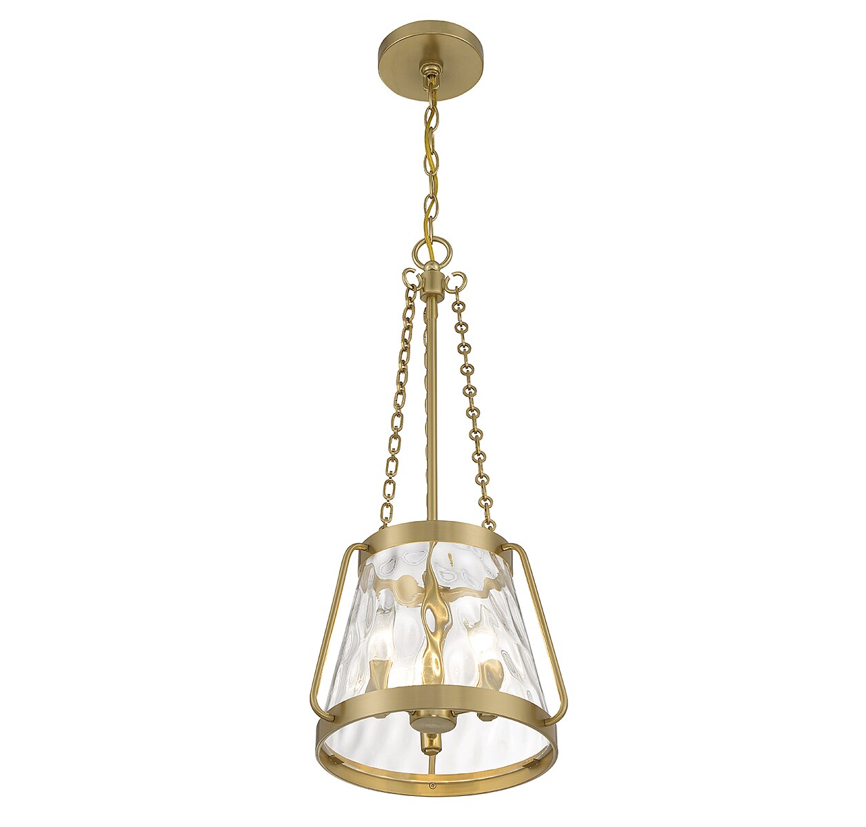 Crawford Warm Brass 3-Light Pendant with Clear Water Glass Shade