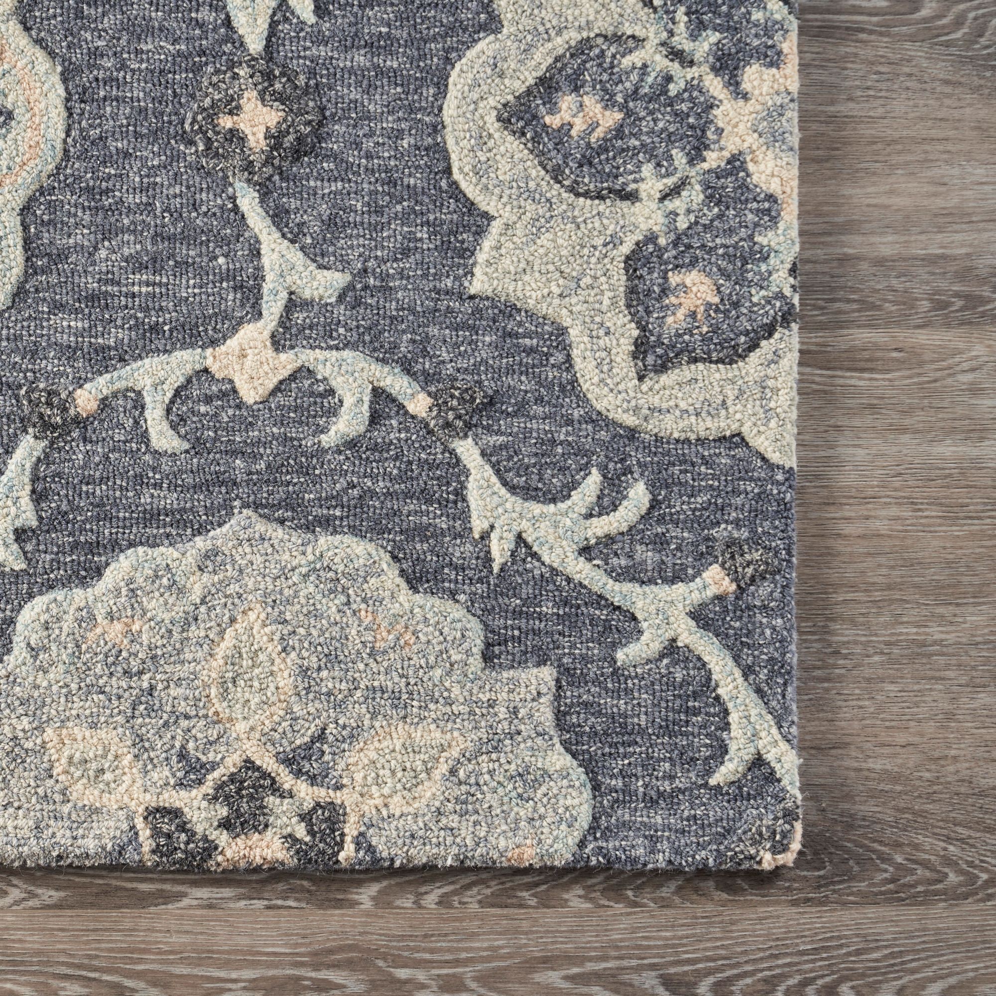 Victorian Garden Deep Gray Floral Hand-Tufted Wool Area Rug 7'x9'