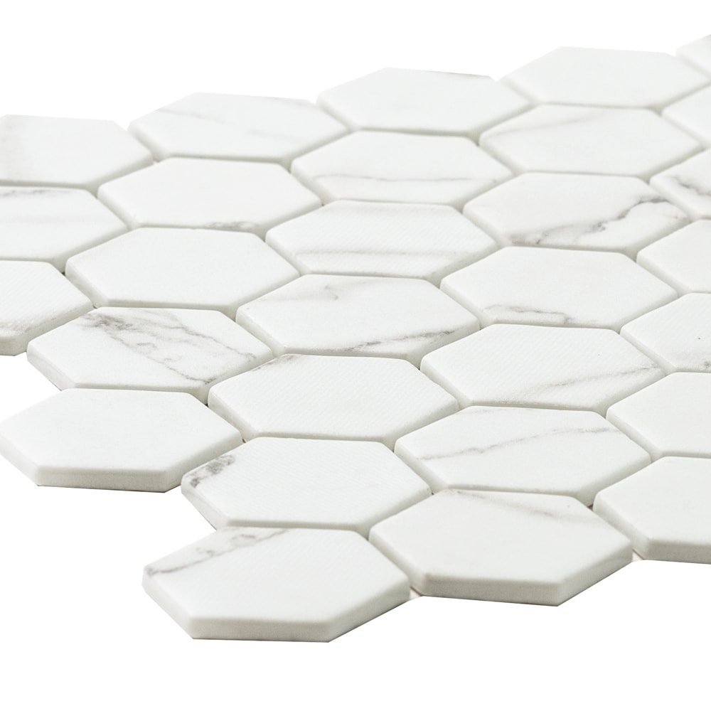 Venato White Hexagon Recycled Glass Mosaic Tile Sheet