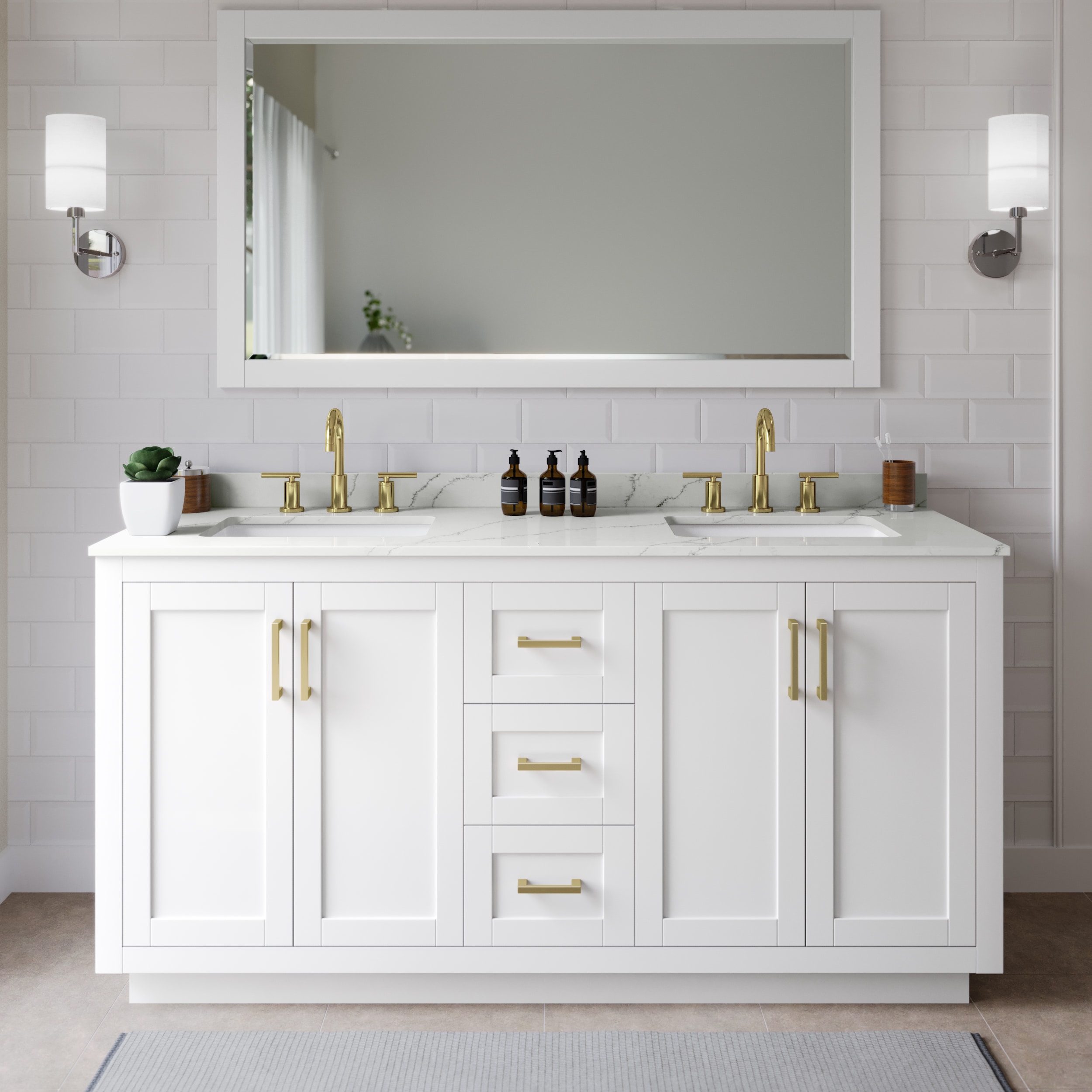 Wyndham Collection WCF292966DWGGTUS3M58 Miranda 66-in White Undermount Double Sink Bathroom Vanity with Giotto Quartz Top (Mirror Included)