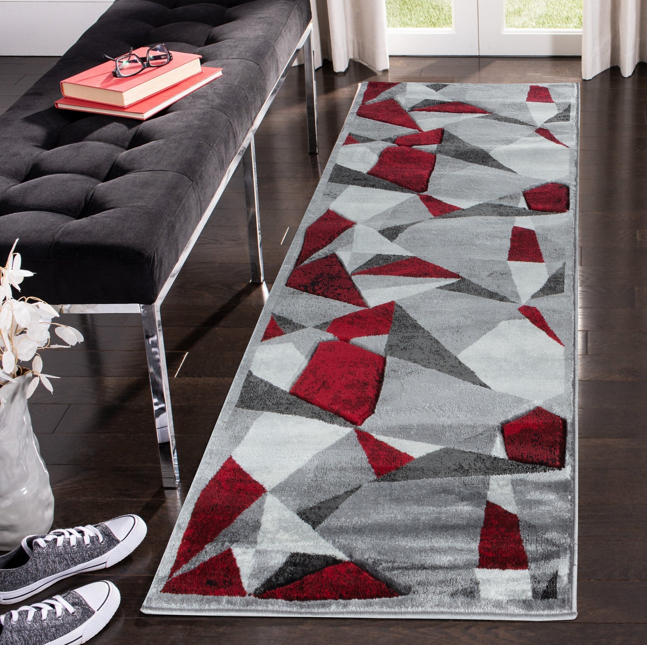 MDA Rugs OR11928 Orelsi 2 x 8 (ft) Polypropylene Gray/Red Rectangular Indoor Abstract Runner rug