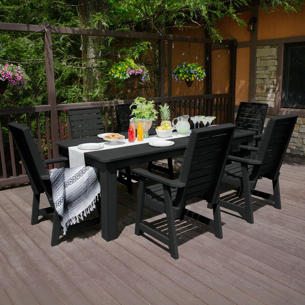 highwood AD-ST7WL1CO5AA-BKE Weatherly 7 -Piece Black Patio Dining Set Plastic Rectangle Table with 6 Stationary Chairs