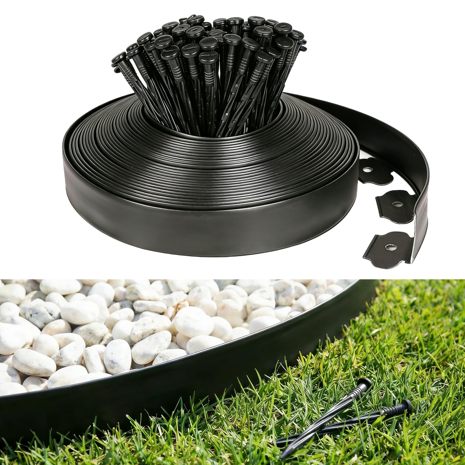 Adrinfly  Hugeleaf Landscape Edging 2 Inch Tall 60 Feet Garden Edging Border with 60pcs Stakes Plastic Edging for Landscaping Lawn Flower Beds