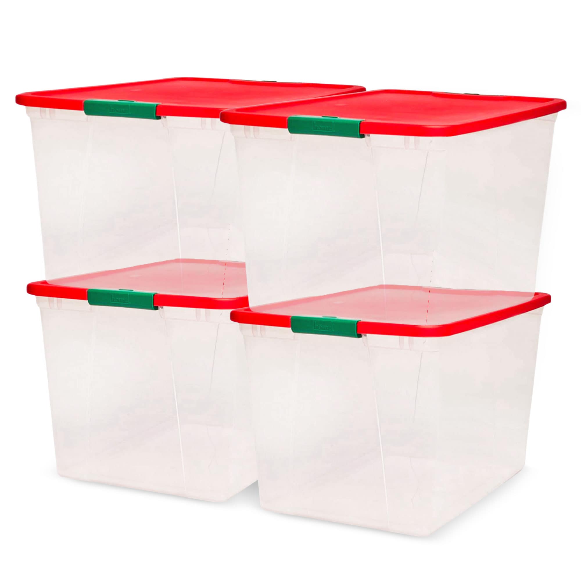 Homz Products 316238 4 -Pack ( 16.12-in W x 13.5-in H x 23.5-in D ) Red Lid (64 QT) Plastic Stackable Bin