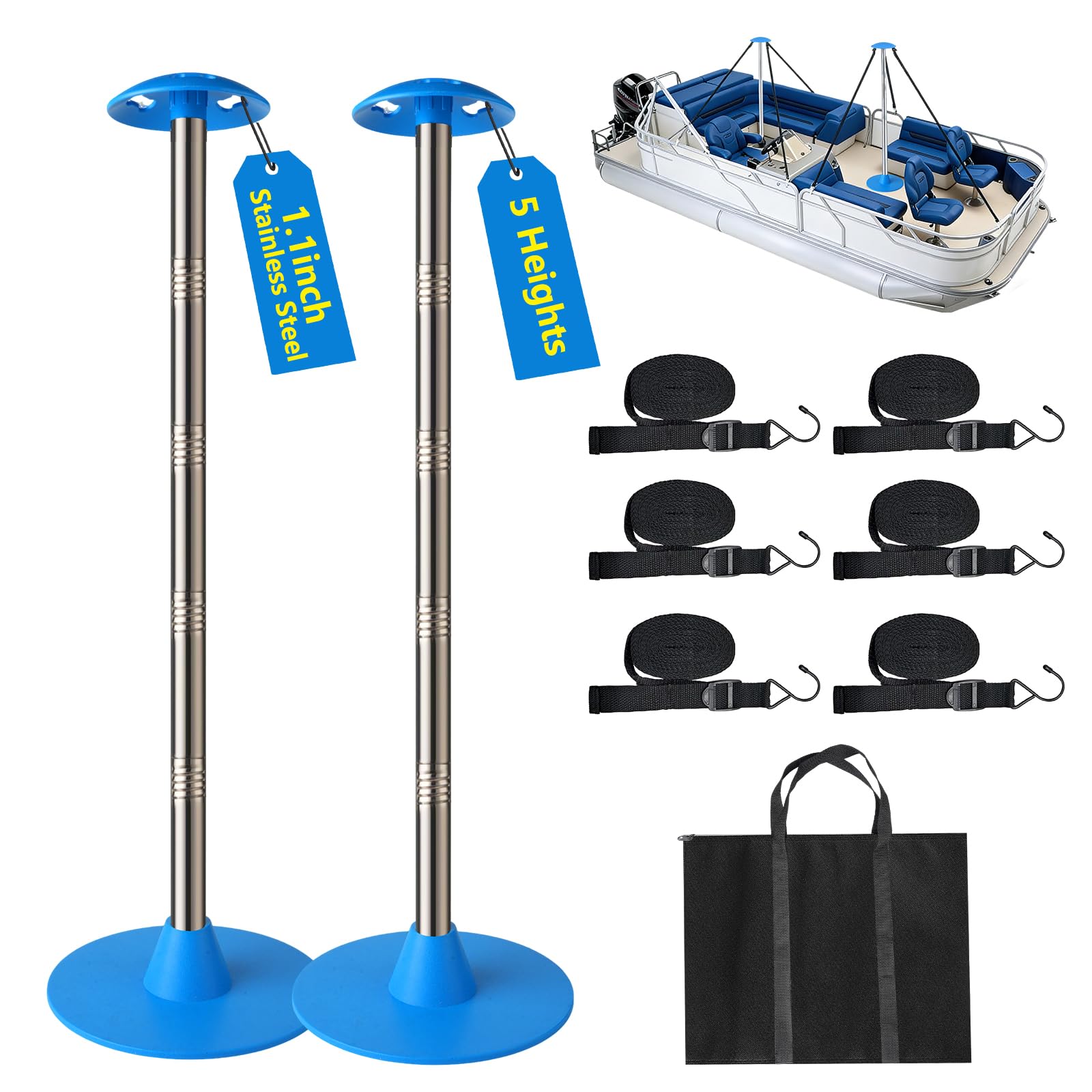 Oyezvary  Stainless Steel Boat Cover Support Pole System Two Pieces Adjustable Heights Fourteen and a Half to Fifty Five and a Half Inches