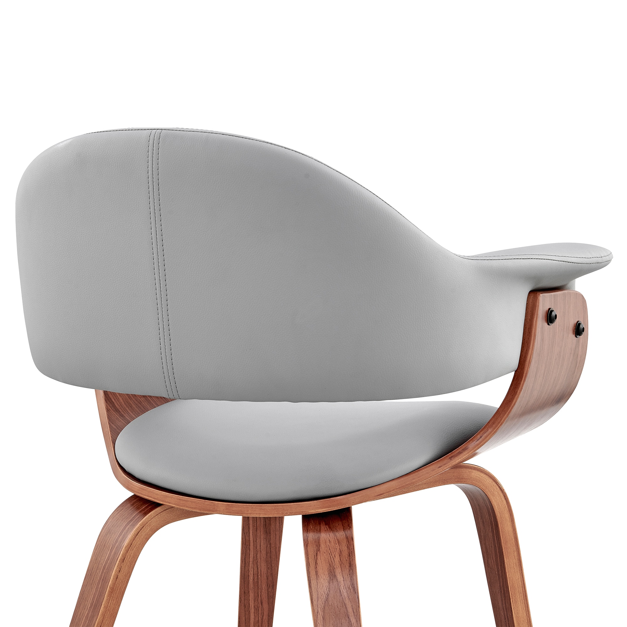 Contemporary Gray Faux Leather Armchair with Walnut Wood Frame