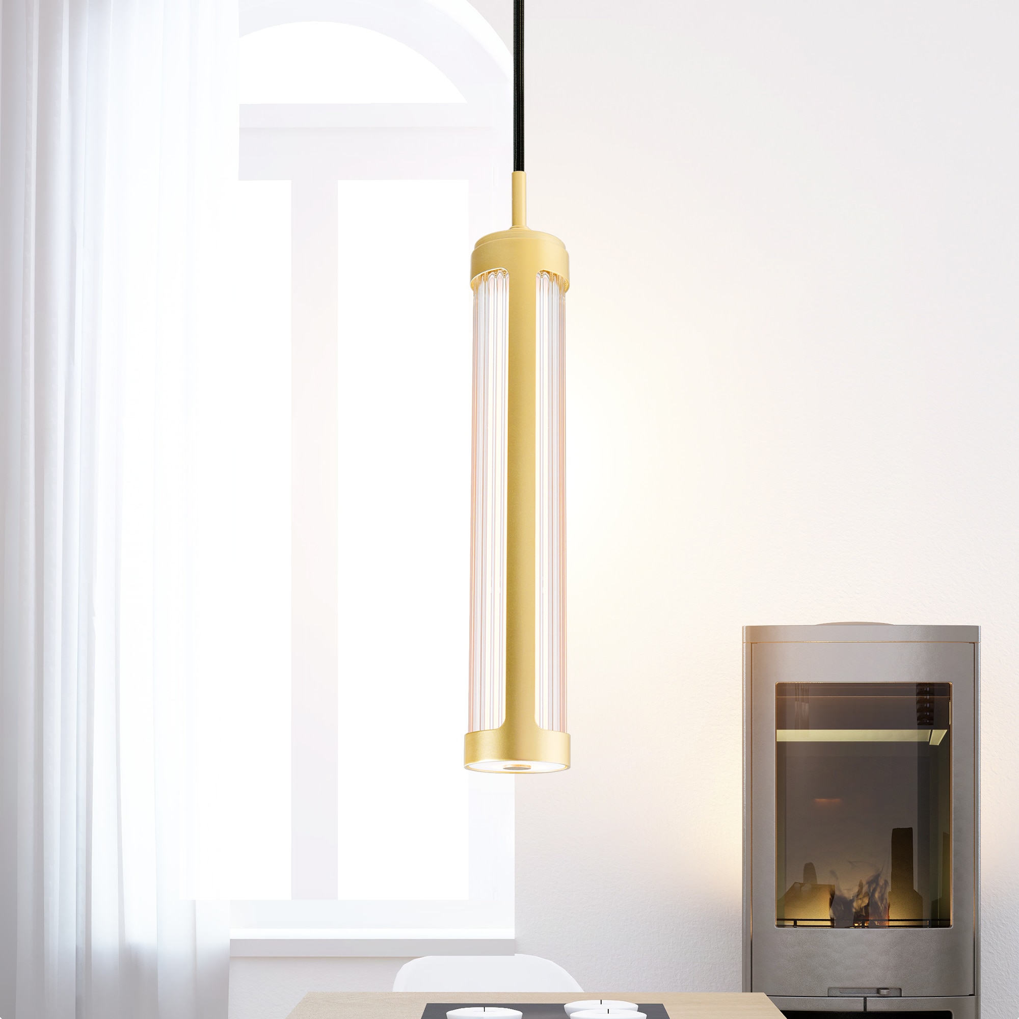 CWI Lighting 1343P3-602-C Neva 1 -Light Gold Modern/contemporary Clear glass Cylinder Integrated LED Mini Hanging Pendant light