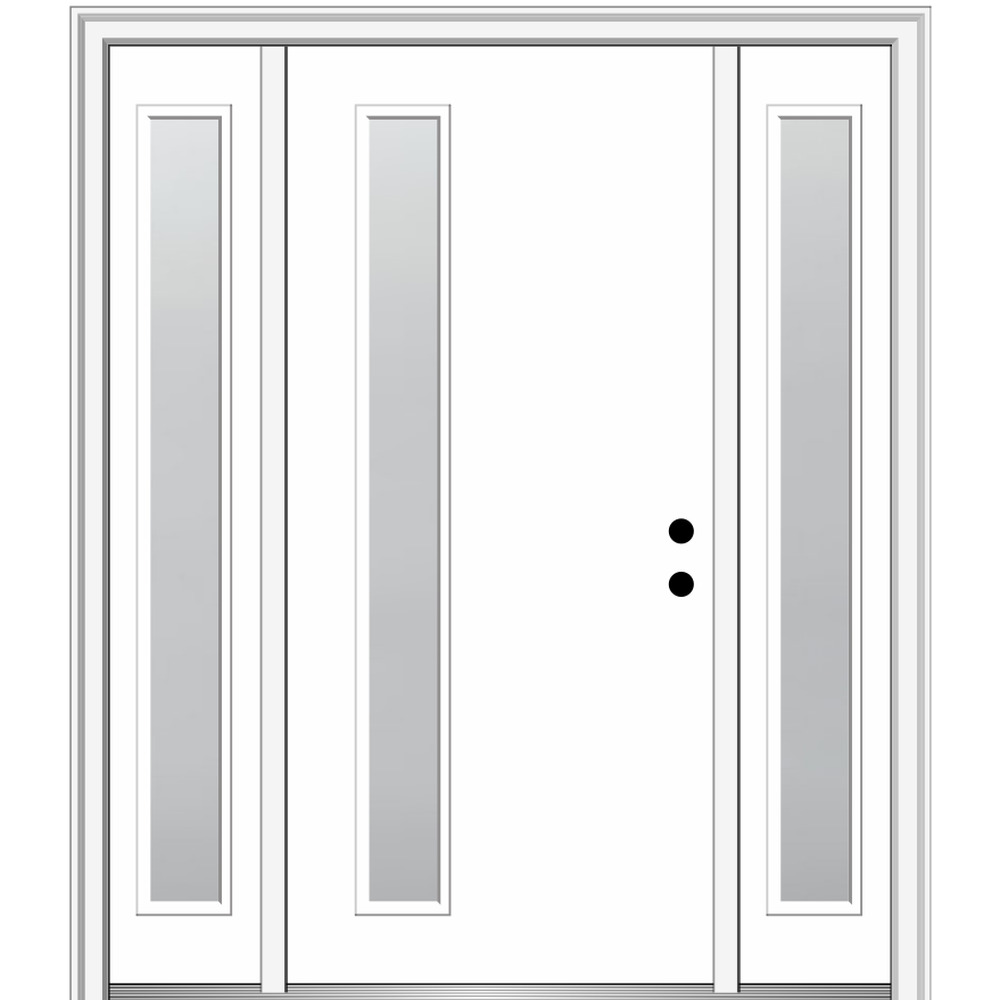 MMI DOOR ZZ347311L 64-in x 80-in x 4-9/16-in Fiberglass Pulse lite Left-hand inswing Brilliant White Painted Prehung Front Door with Sidelights with Brickmould Insulating core