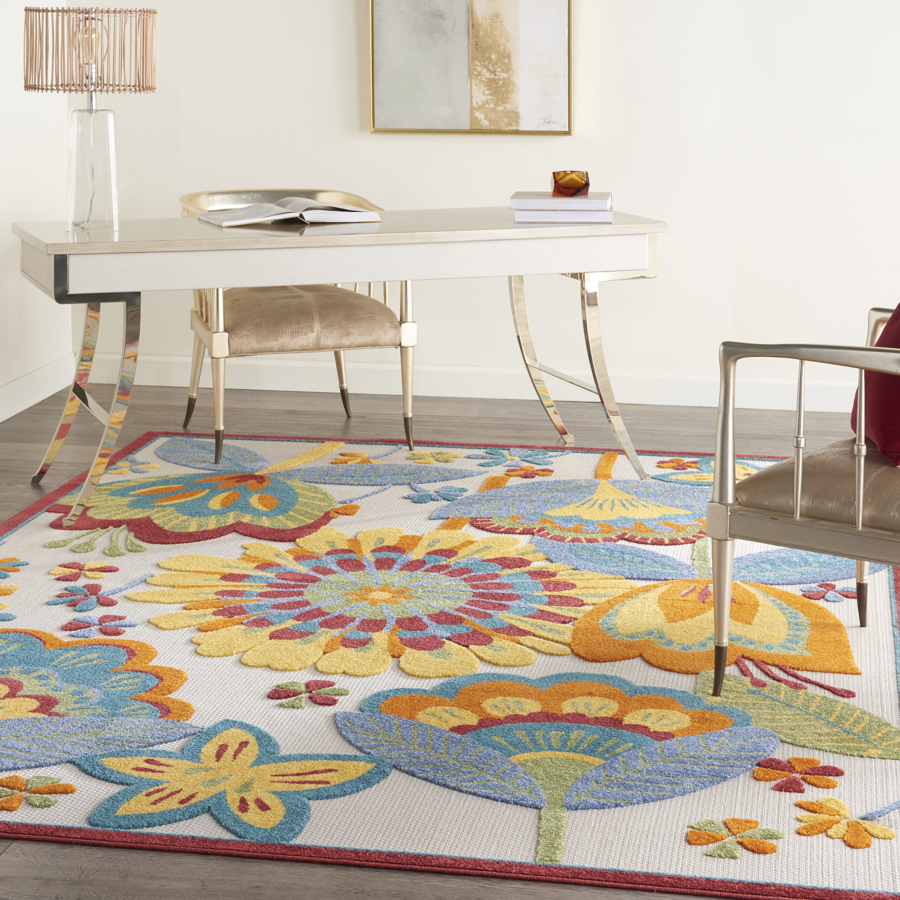 Nourison 99446829085 Aloha 7 x 10 (ft) Loomed Polypropylene Multicolor Rectangular Indoor/Outdoor Floral/Botanical Area rug