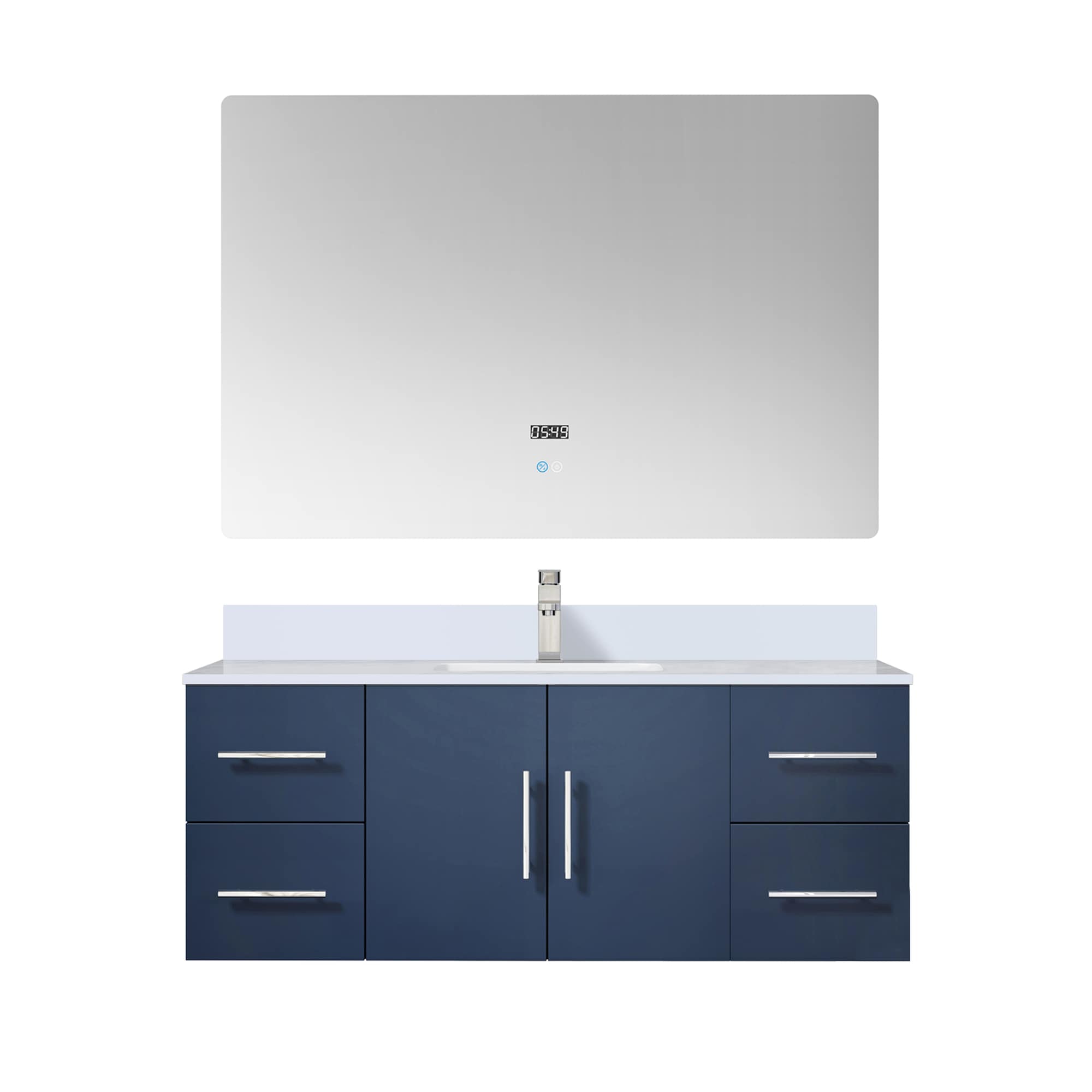Lexora LVG48SE311 Geneva 48-in Navy Blue Undermount Single Sink Floating Bathroom Vanity with White Cultured Marble Top (Mirror and Faucet Included)