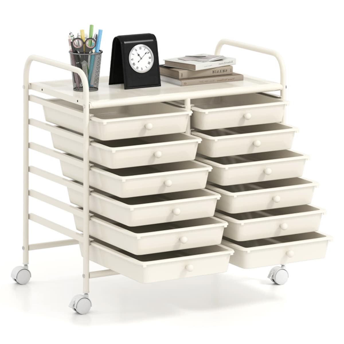 Zyerch 12 Drawer Rolling Storage Cart High Capacity Transparent Plastic Steel Frame Mobile Organizer with Brake Wheels for Home Kitchen Office Bedroom Living Room