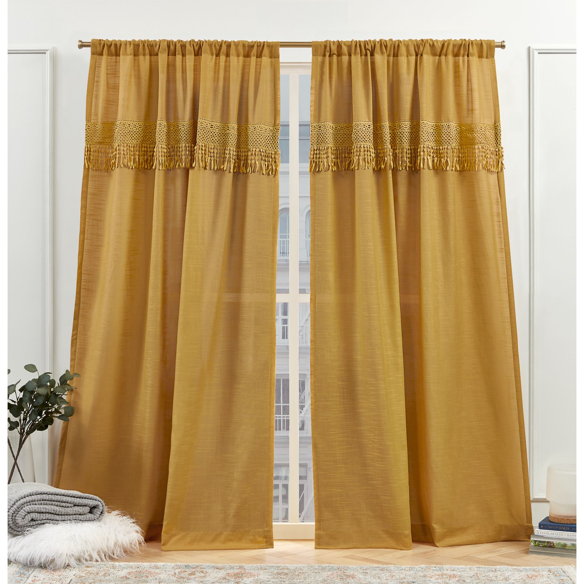 Nicole Miller 108-in Honey Gold Light Filtering Rod Pocket Curtain ...