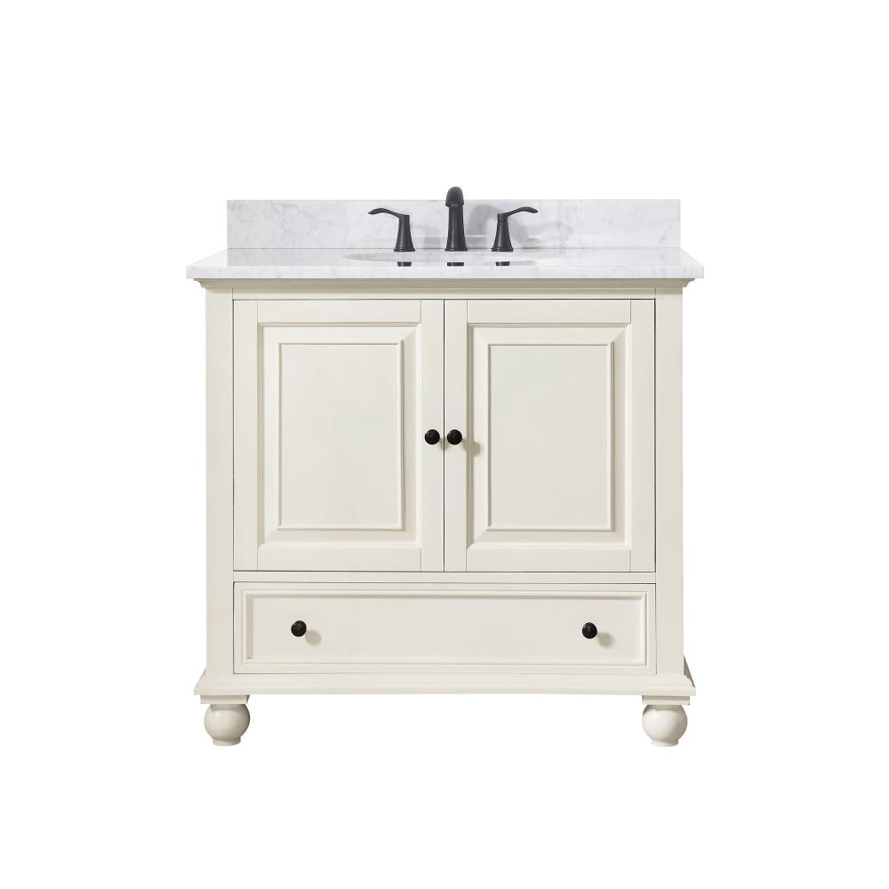French White 37" Wood Vanity with Carrera White Granite Top