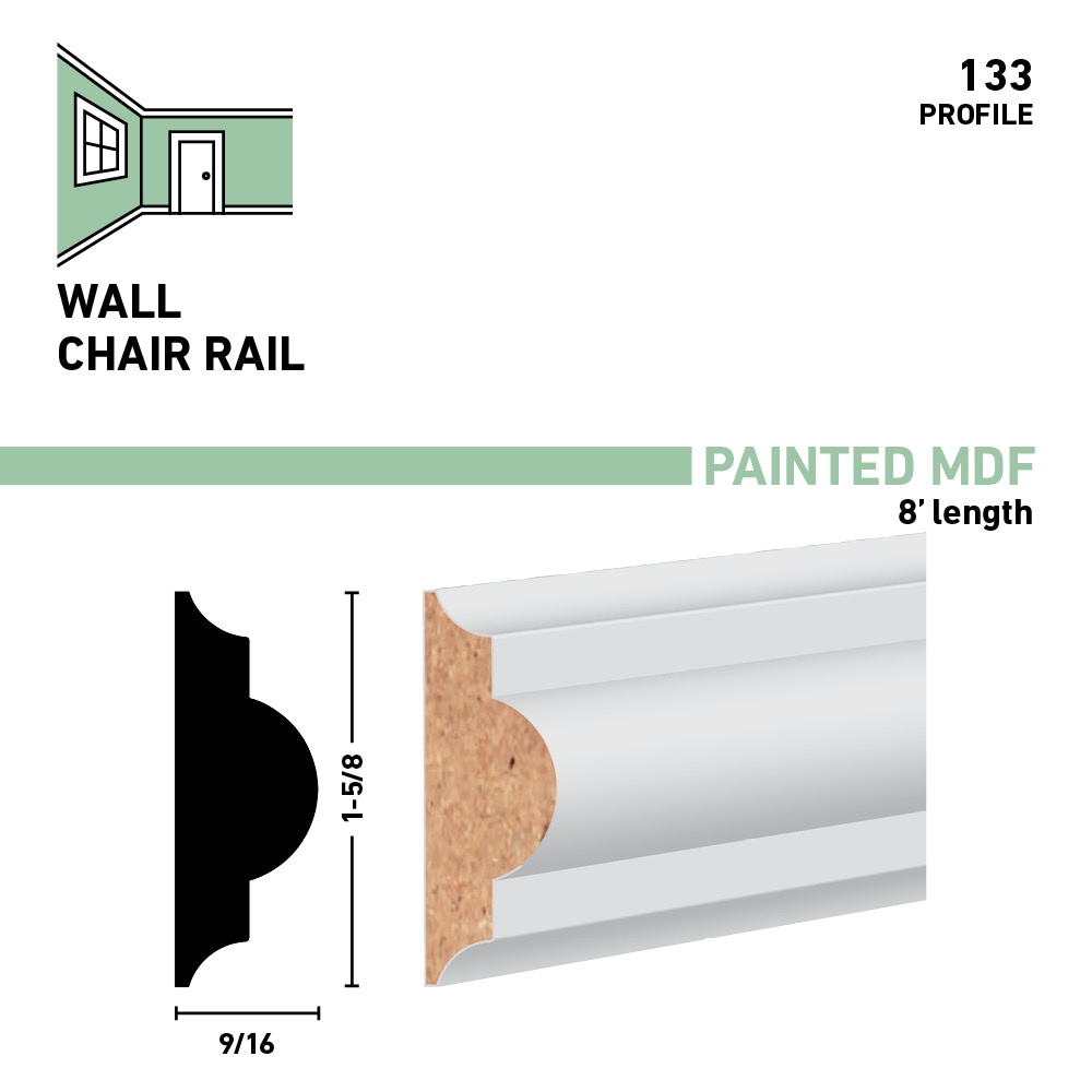 allen + roth 133-PFMDF8 19/32-in x 1-5/8-in x 8-ft Painted MDF 133 Chair Rail Moulding