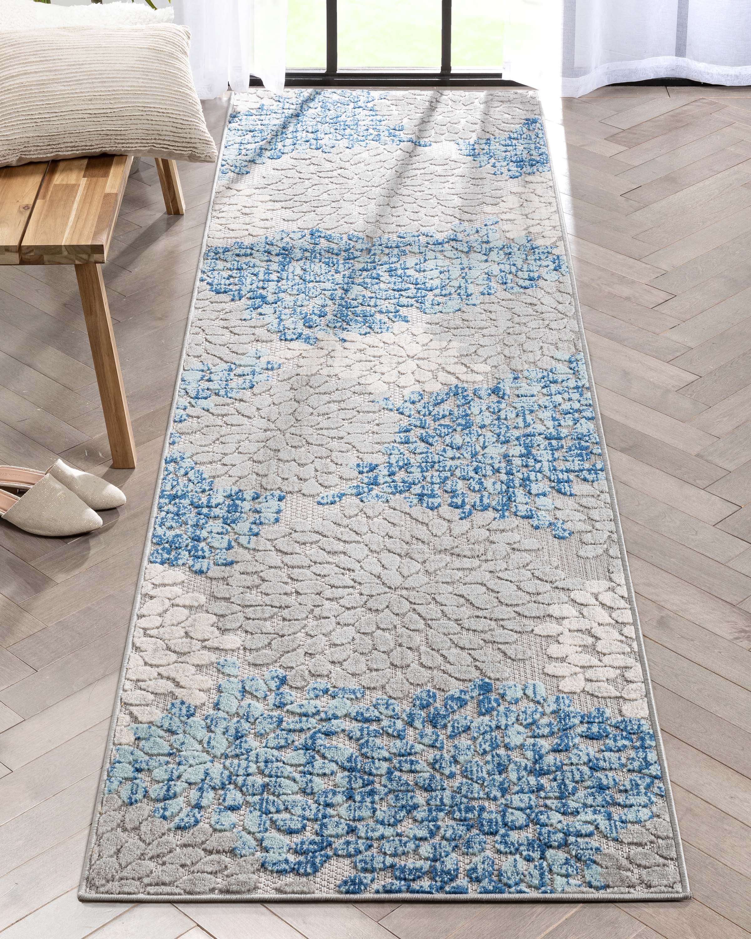 Well Woven DO-467-2L Dorado 2 x 9 (ft) Loomed Polypropylene Grey Rectangular Indoor/Outdoor Floral/Botanical Tropical Runner rug