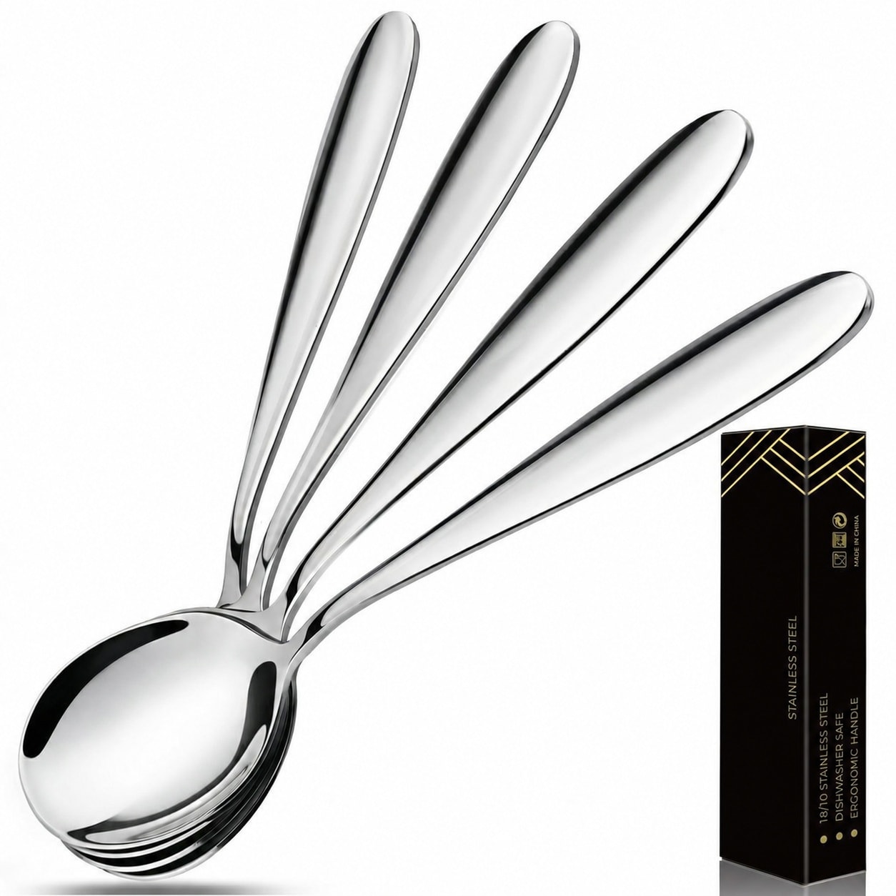 Aoibox  Deep Round Heavy Weight Soup Spoon 7 3 in 18 10 Stainless Steel Lead Free 0 42 oz Bowl Set