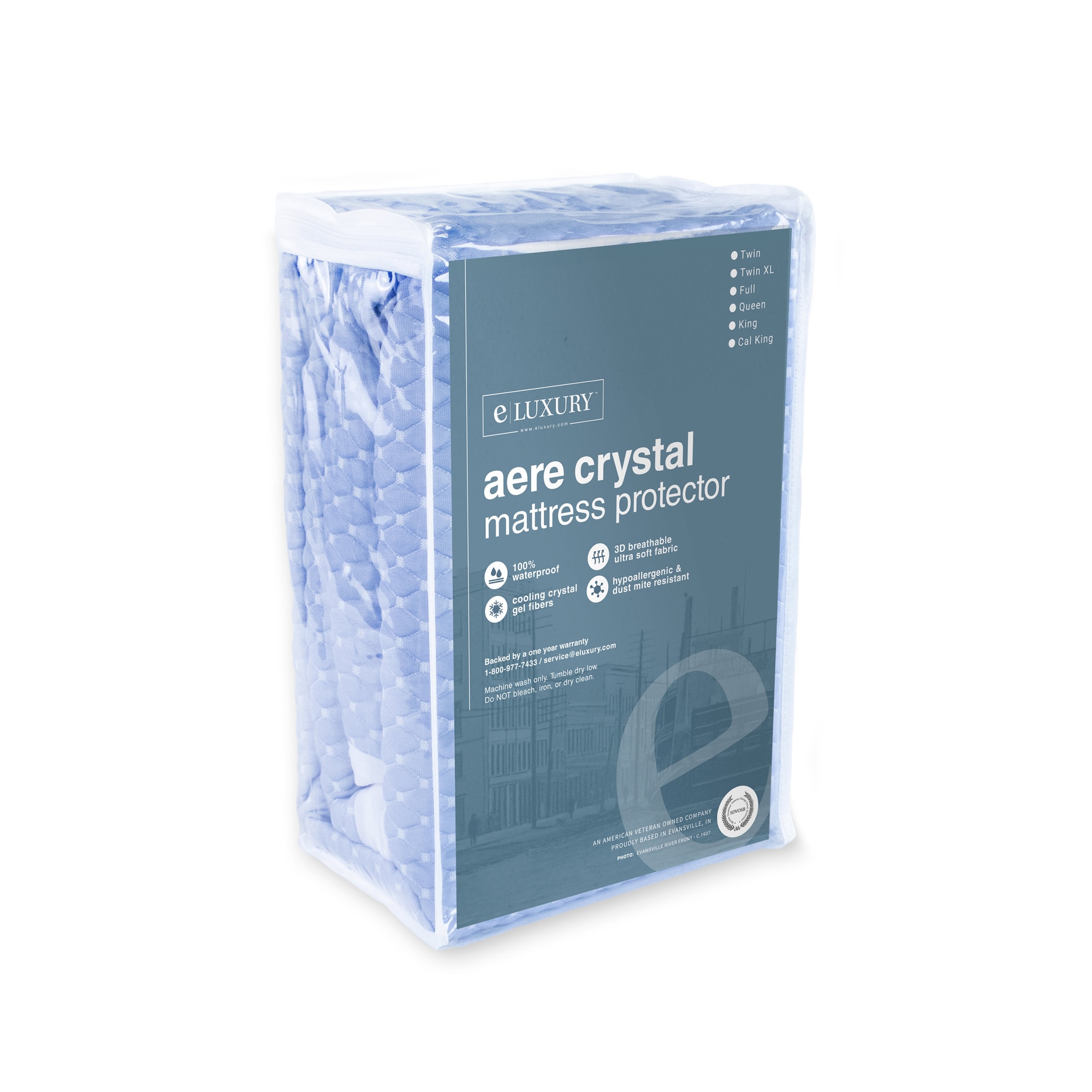 eLuxury Aere Crystal King Cooling Mattress Protector, Blue