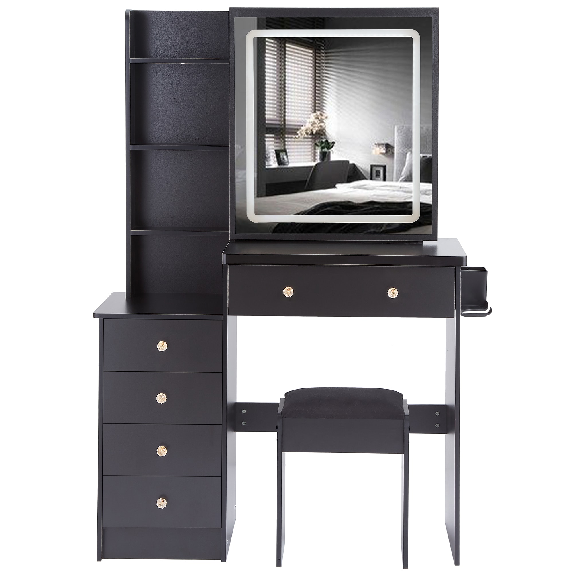 Flynama L-P224320 36.3-in Black Makeup Vanity