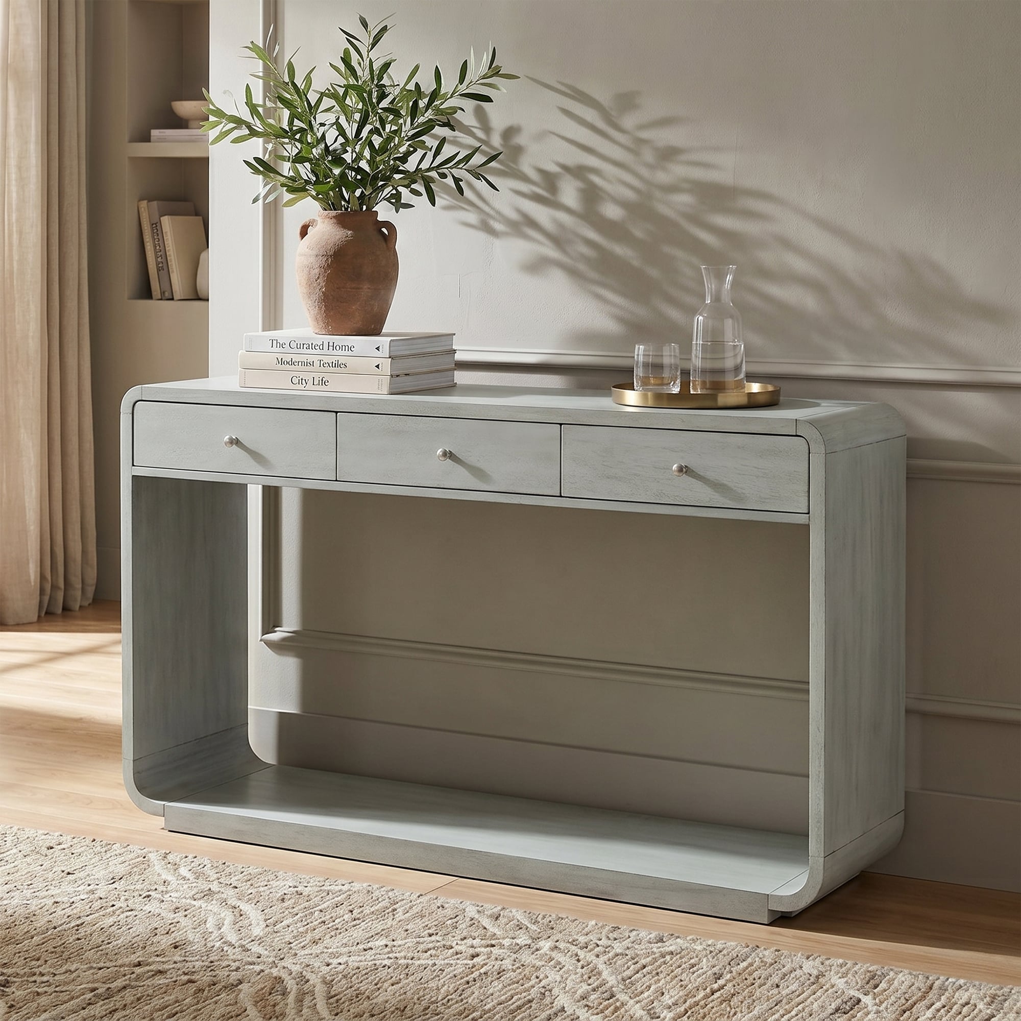 ModernLuxe Assembly Required AntiqueStyle Console Table 3 Storage Drawers Display Shelf Curved Legs Painted Finish EntrywayHallwayLiving Room Blue