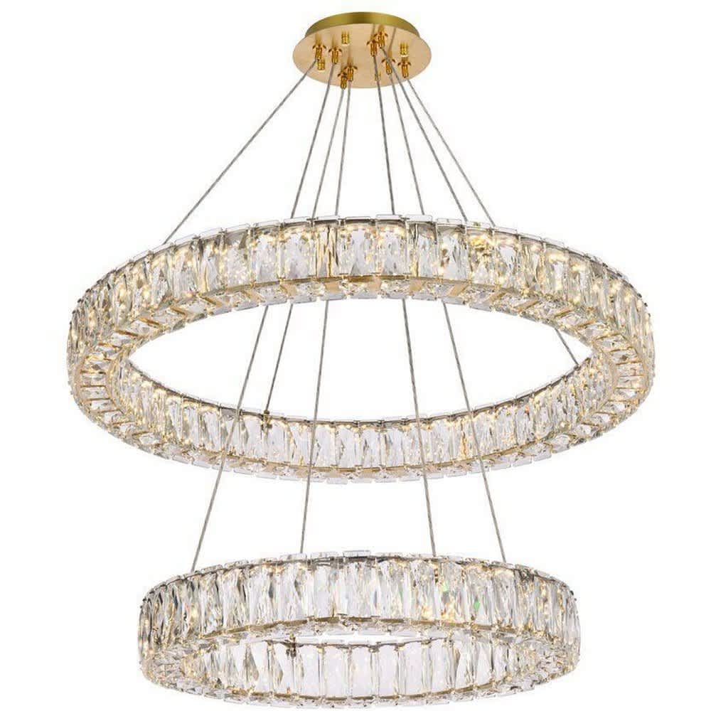 Elegant Lighting A-EL-3503G28G Monroe 2 - Light -Modern Gold / Crystal / Metal Chandelier