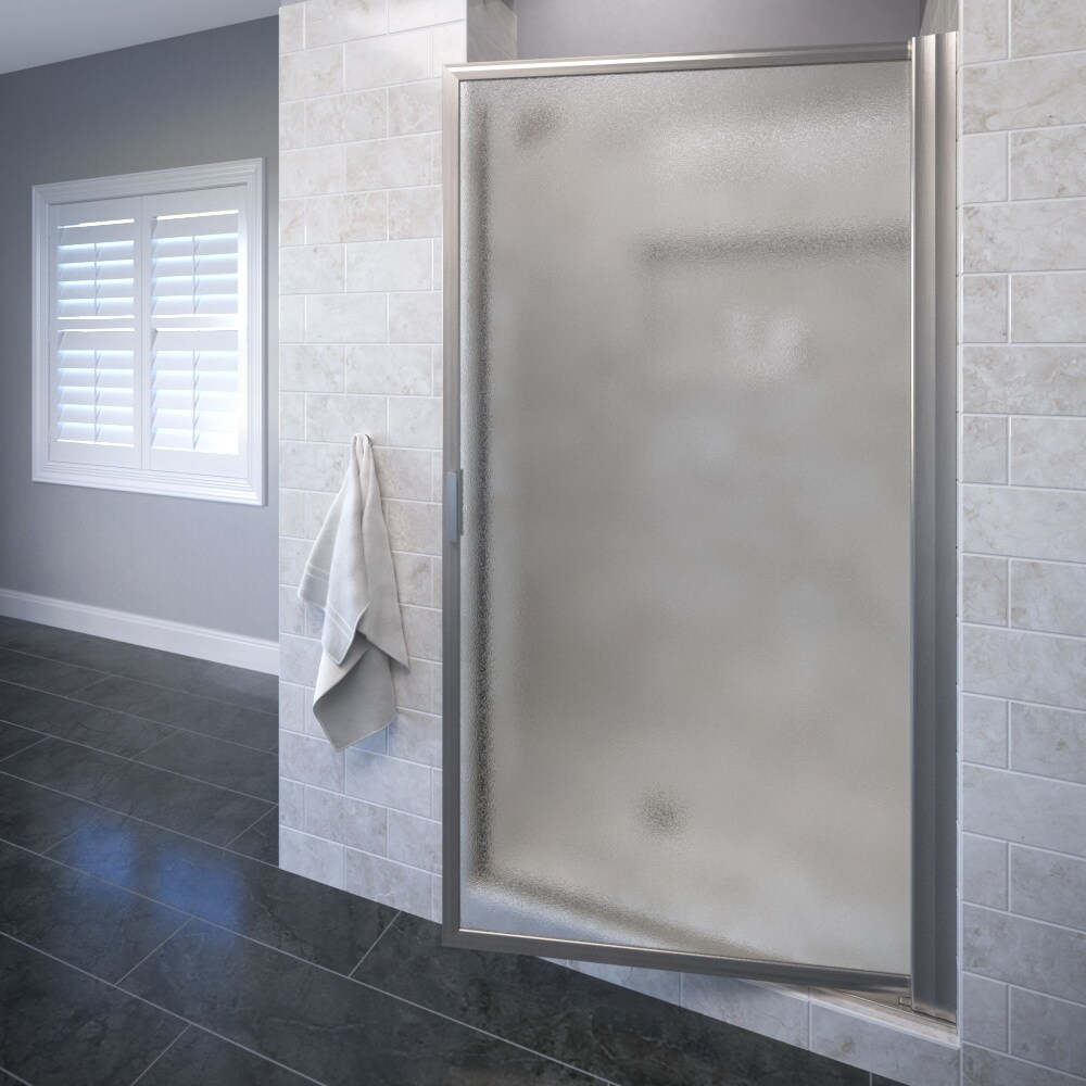 Basco 100-4BN Sopora 25-3/4-in to 27-1/2-in W x 63.5-in H Framed Pivot Brushed Nickel Alcove Shower Door (Frosted/Patterned Glass)