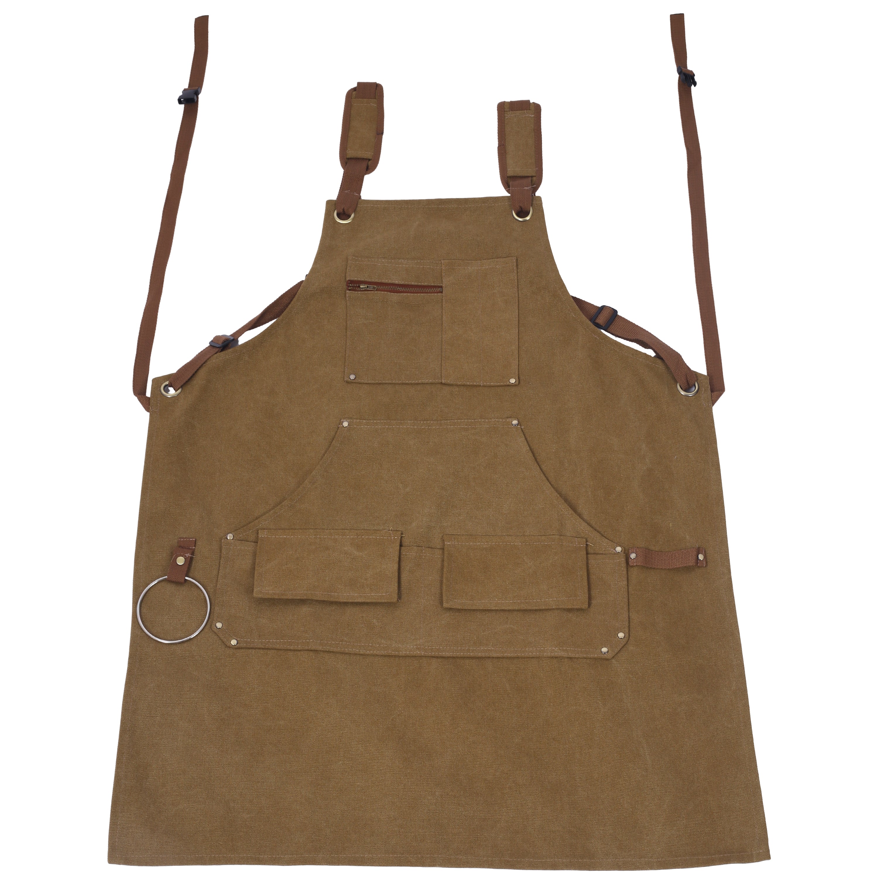 Tatayosi Long Heavy Duty Canvas Tool Apron Carpenter Aprons Woodworking Aprons Carpenters 16 Oz Fully Adjustable to Comfortably Fit Men and Women not waxed #T181588