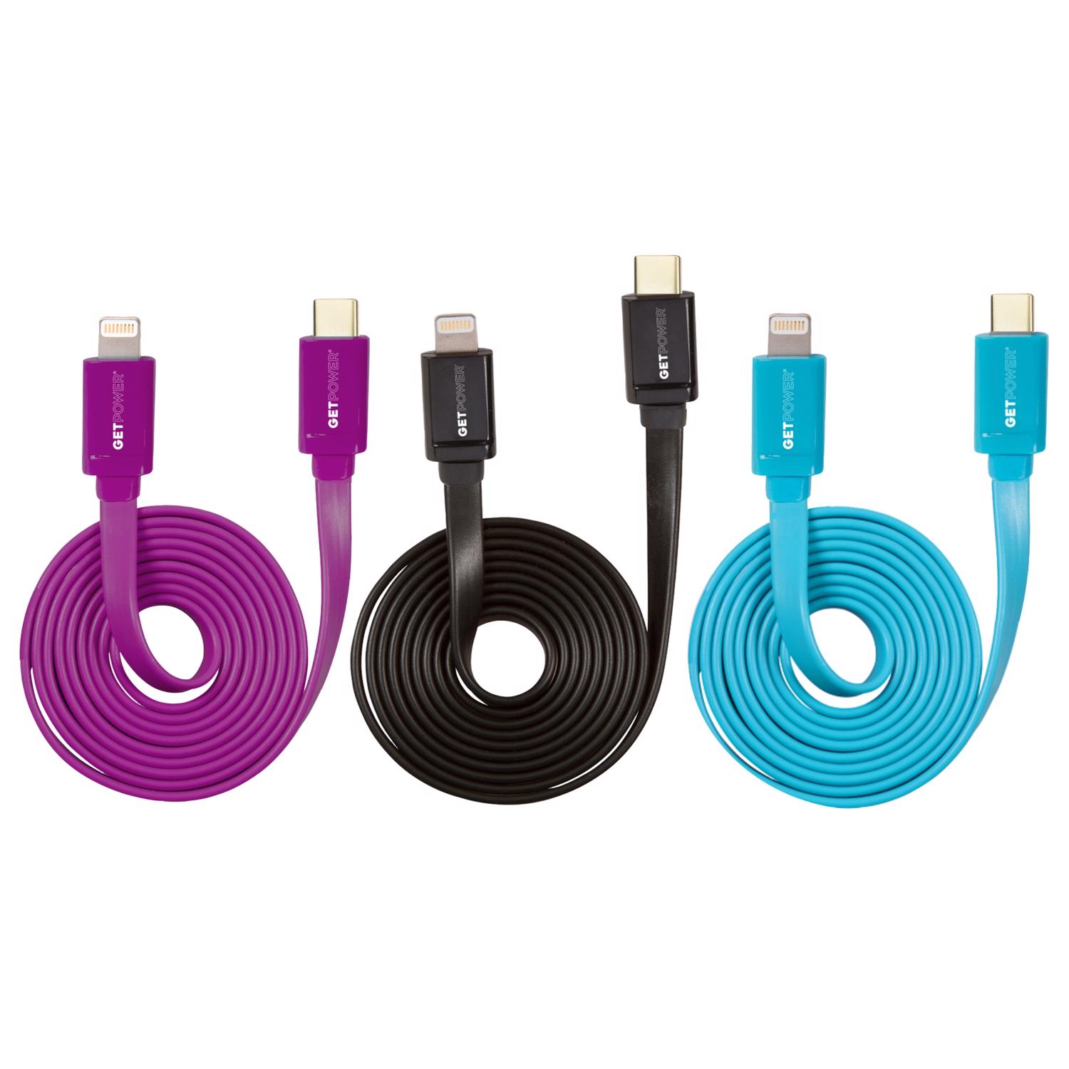 ARIES GetPower Assorted Flat Lightning USB Charge and Sync Cable For Apple iPod iPhone iPad 4 ft. L (Pack 30)