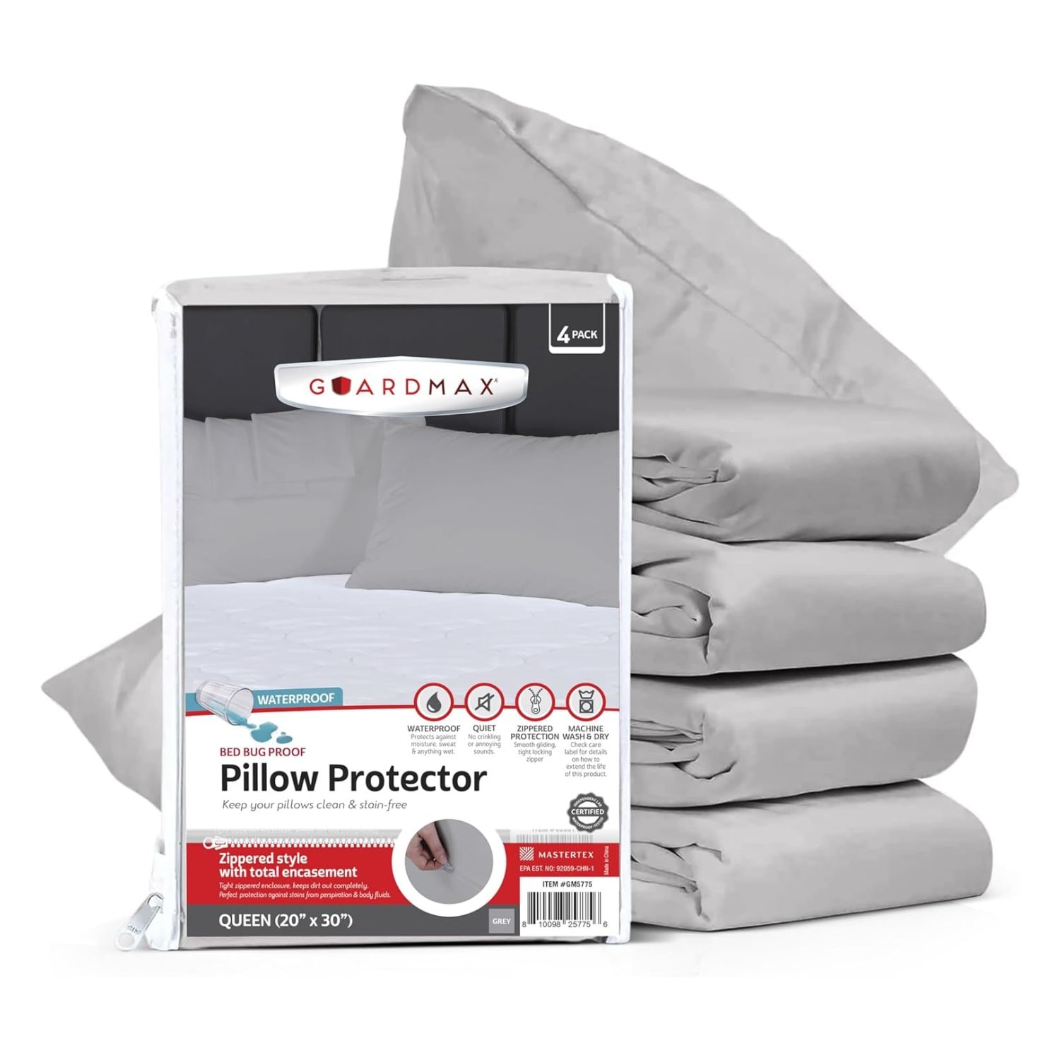 Guardmax GM5776 Waterproof Pillow Protector With Zipper (2 Pack)
