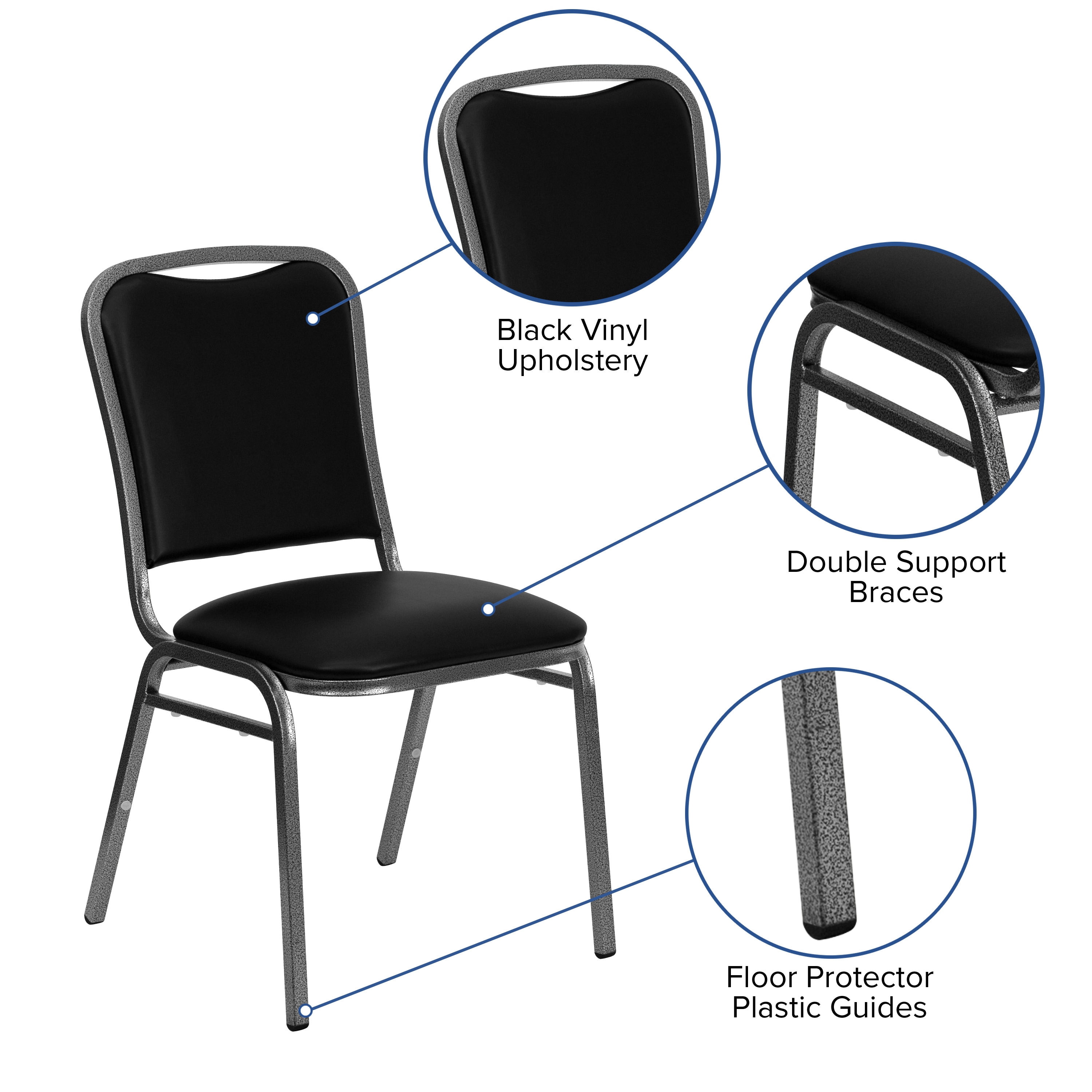 Elegant Black Vinyl and Silver Metal Stacking Banquet Chair