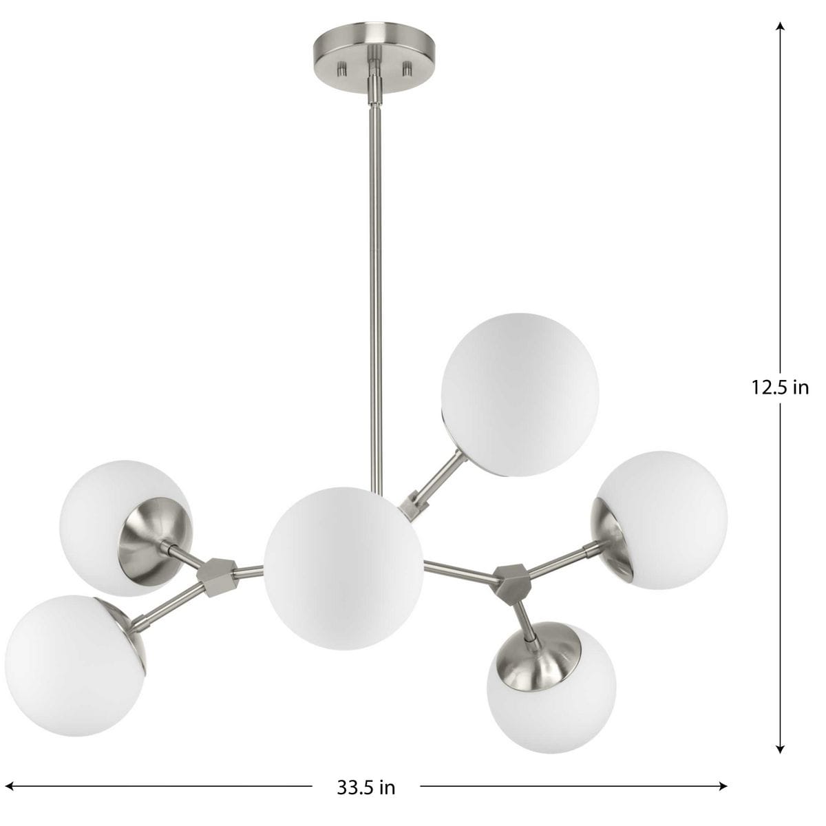 Haas Brushed Nickel 6-Light Chandelier with Opal Glass Globes