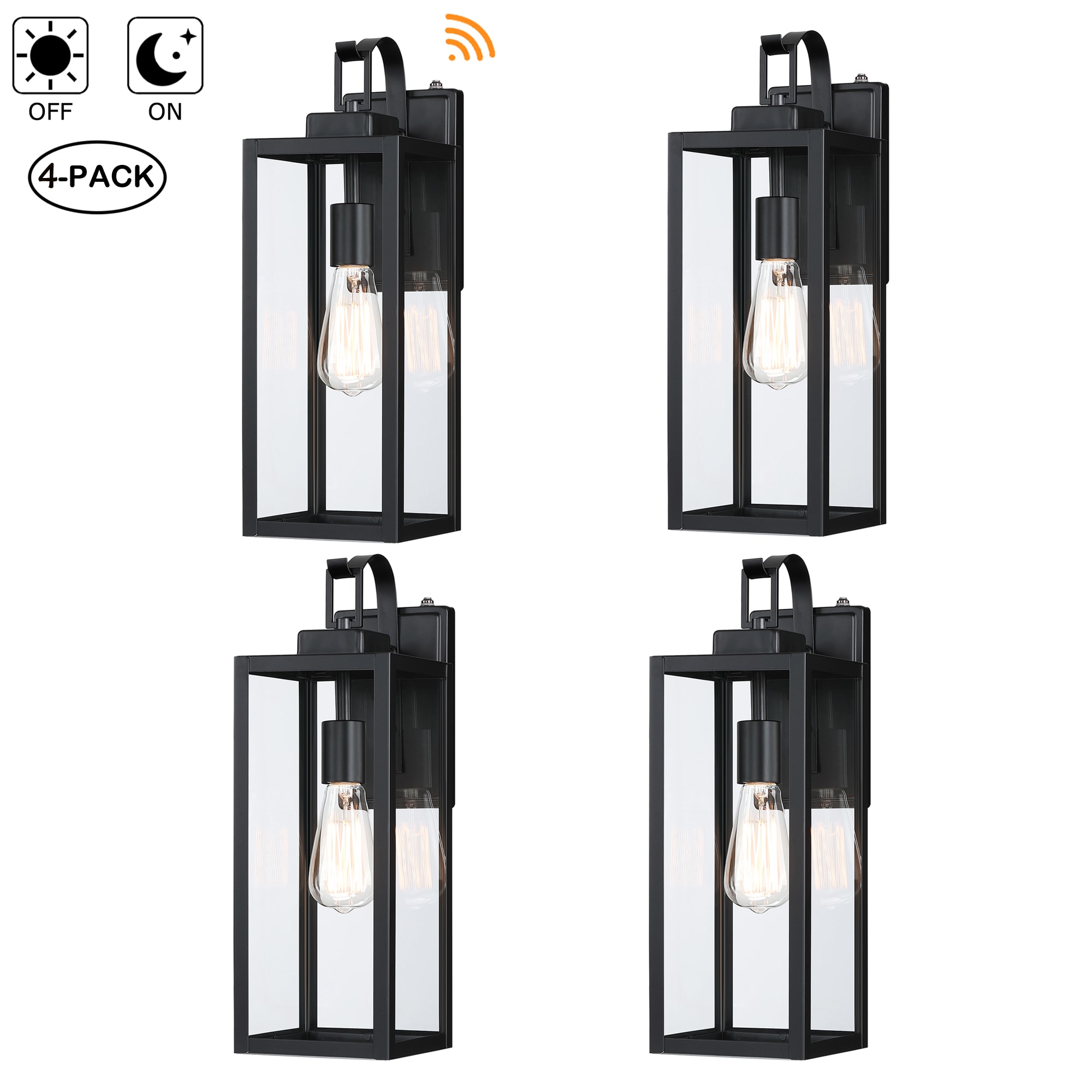 Hukoro 4FL15151-S 4 -Pack 1 -Light 18-in H Matte Black Hardwired Dusk to Dawn Outdoor Wall Light