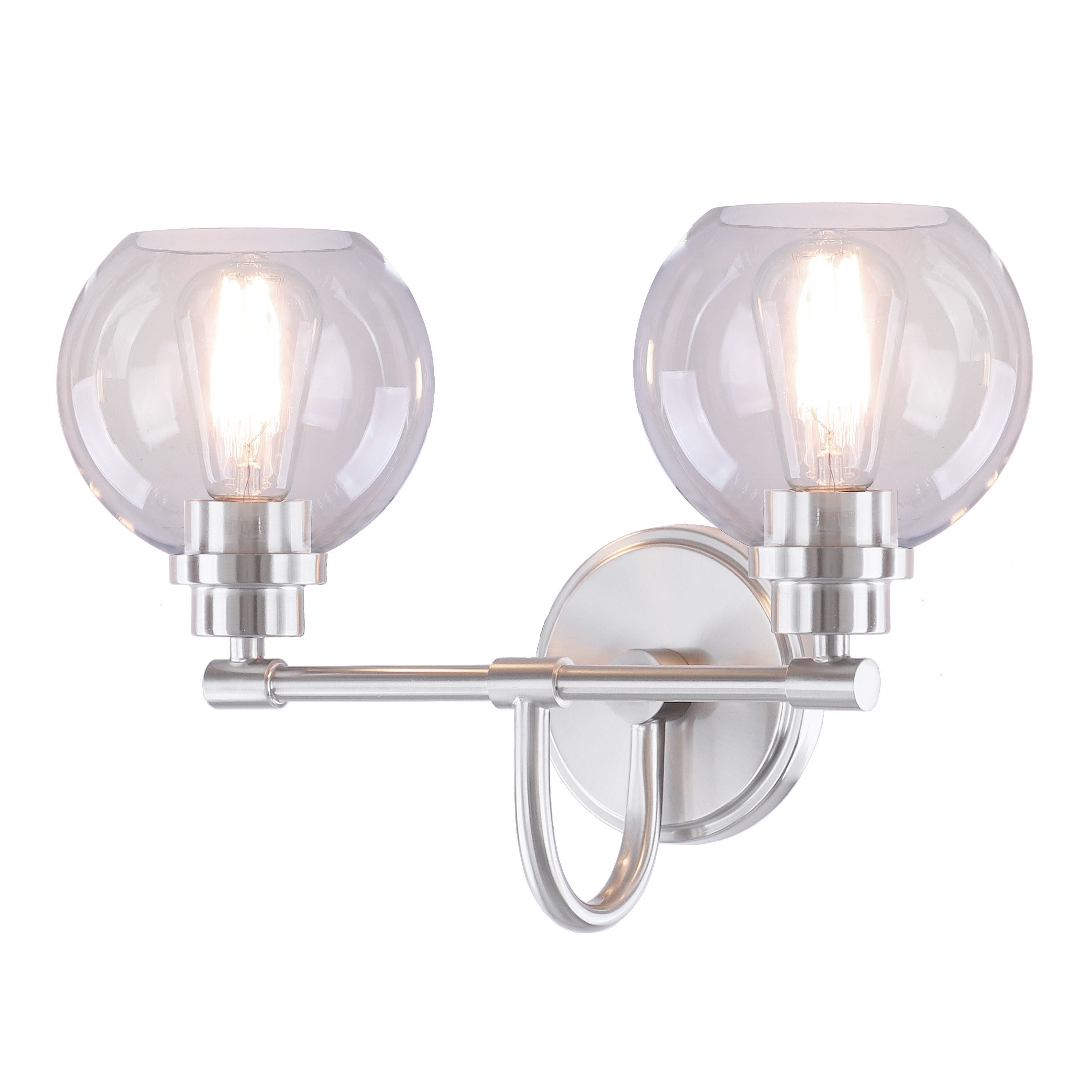 16.5" Brushed Nickel 2-Light Vanity Light with Clear Glass Shades