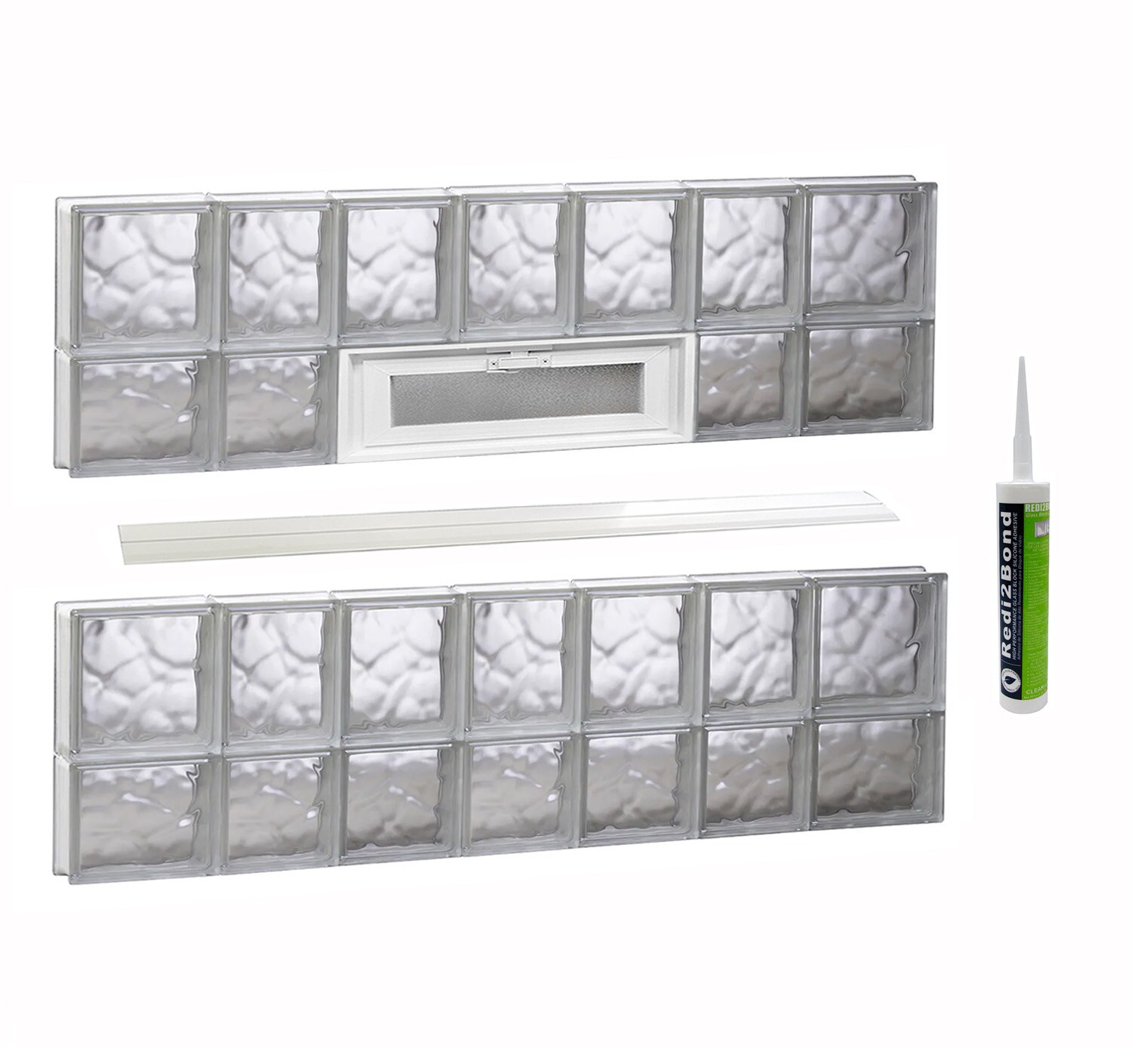 REDI2SET V4628DC Wavy Glass 44-1/4-in x 27-in Frameless Replacement Vented Glass Block Window
