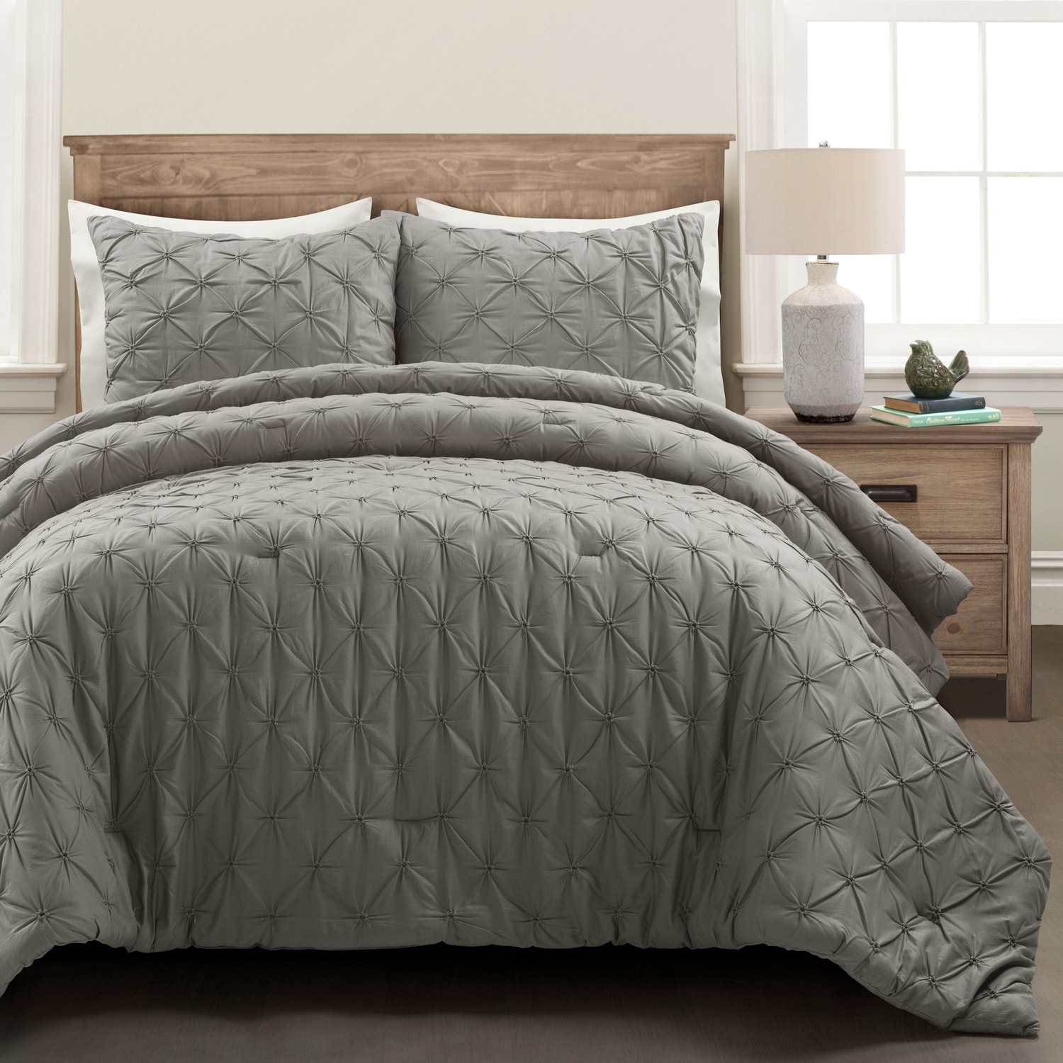 Lush Decor 21T014323 Gray Solid Full/Queen Comforter Cotton