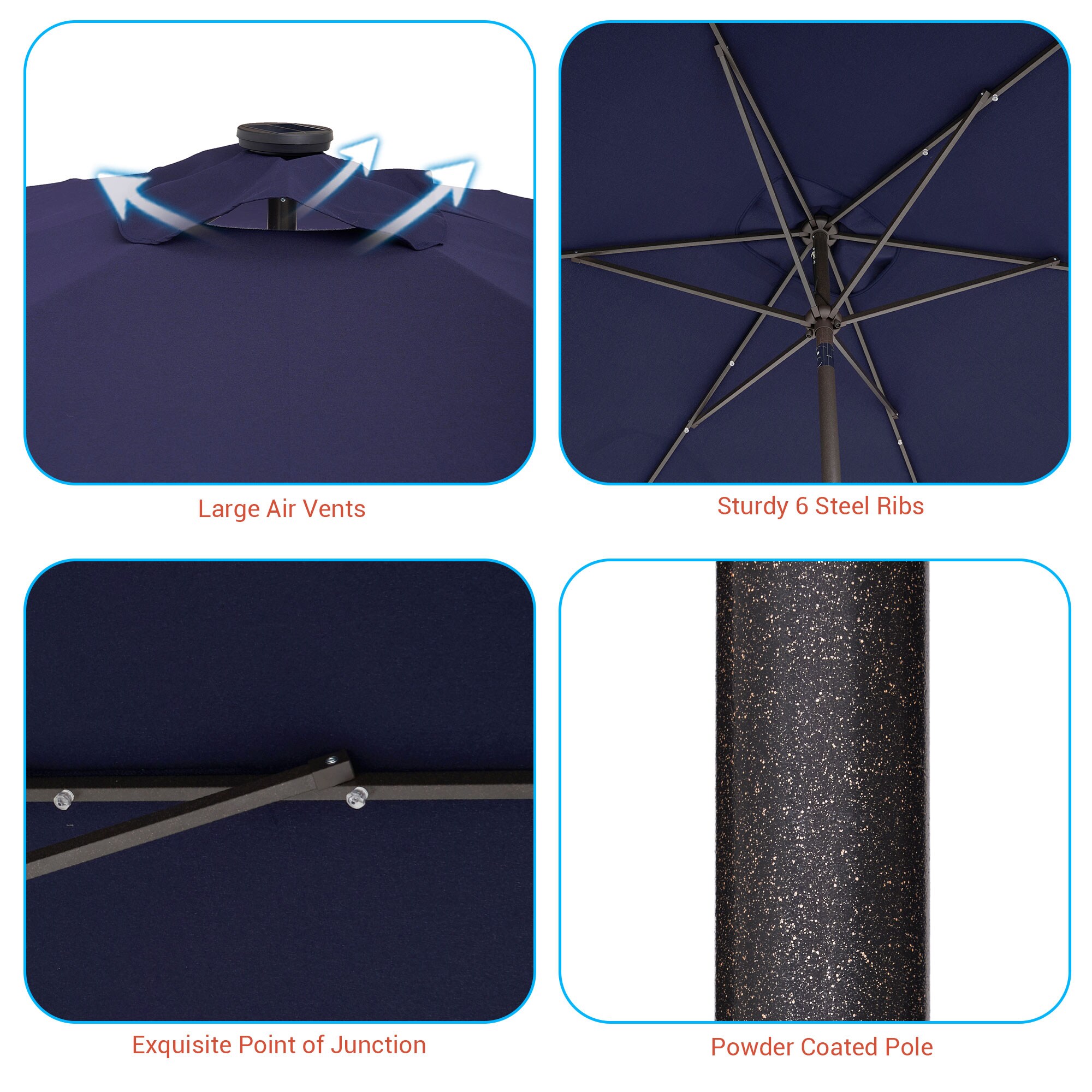 ACEGOSES 10-ft Aluminum Navy Push-button Tilt Market Patio Umbrella with Lights
