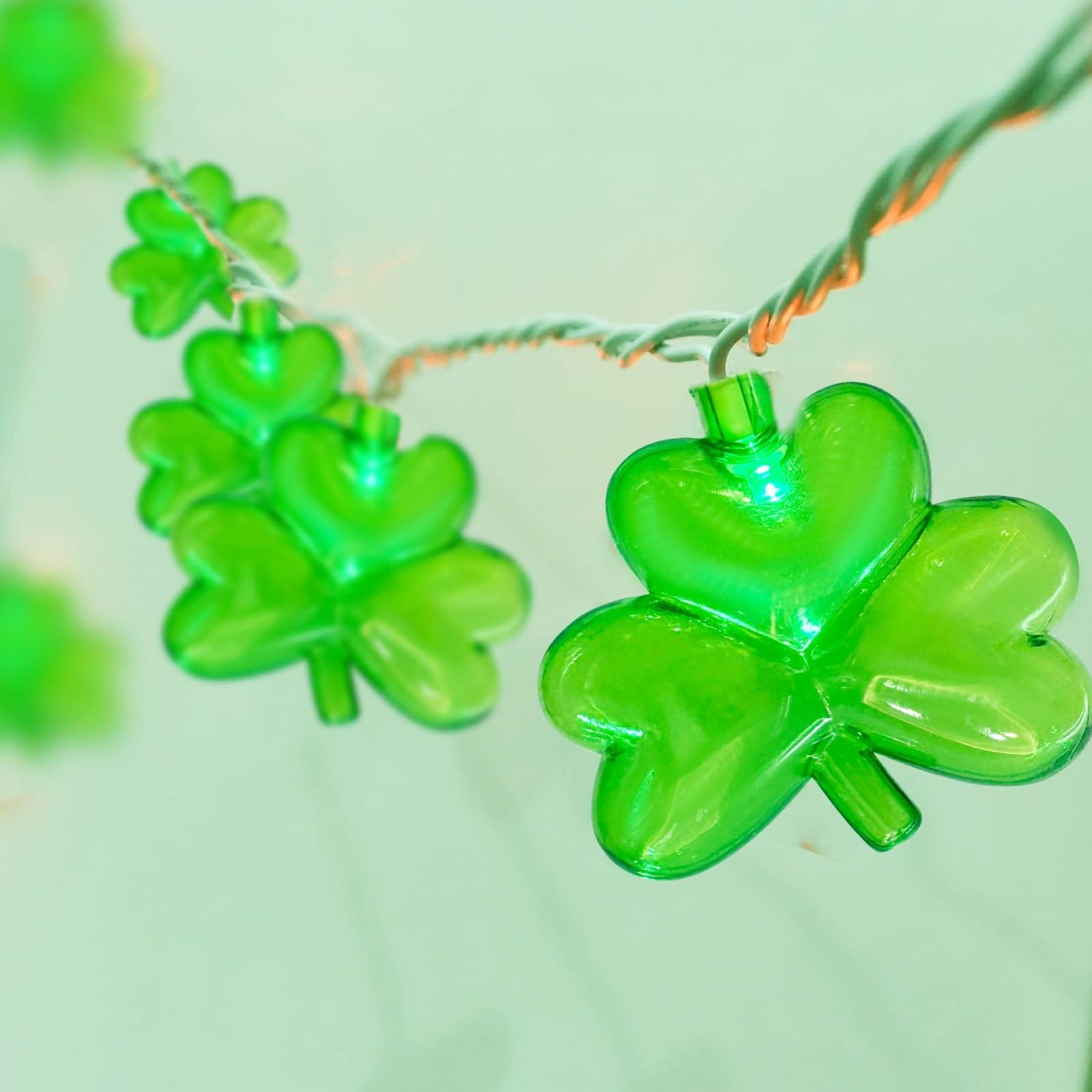 Vrbgify LED Shamrock String Lights 8 Foot 10 Green Clover Lights Plug In for St Patricks Day Indoor Outdoor Window Garden Party Decor UL one_size