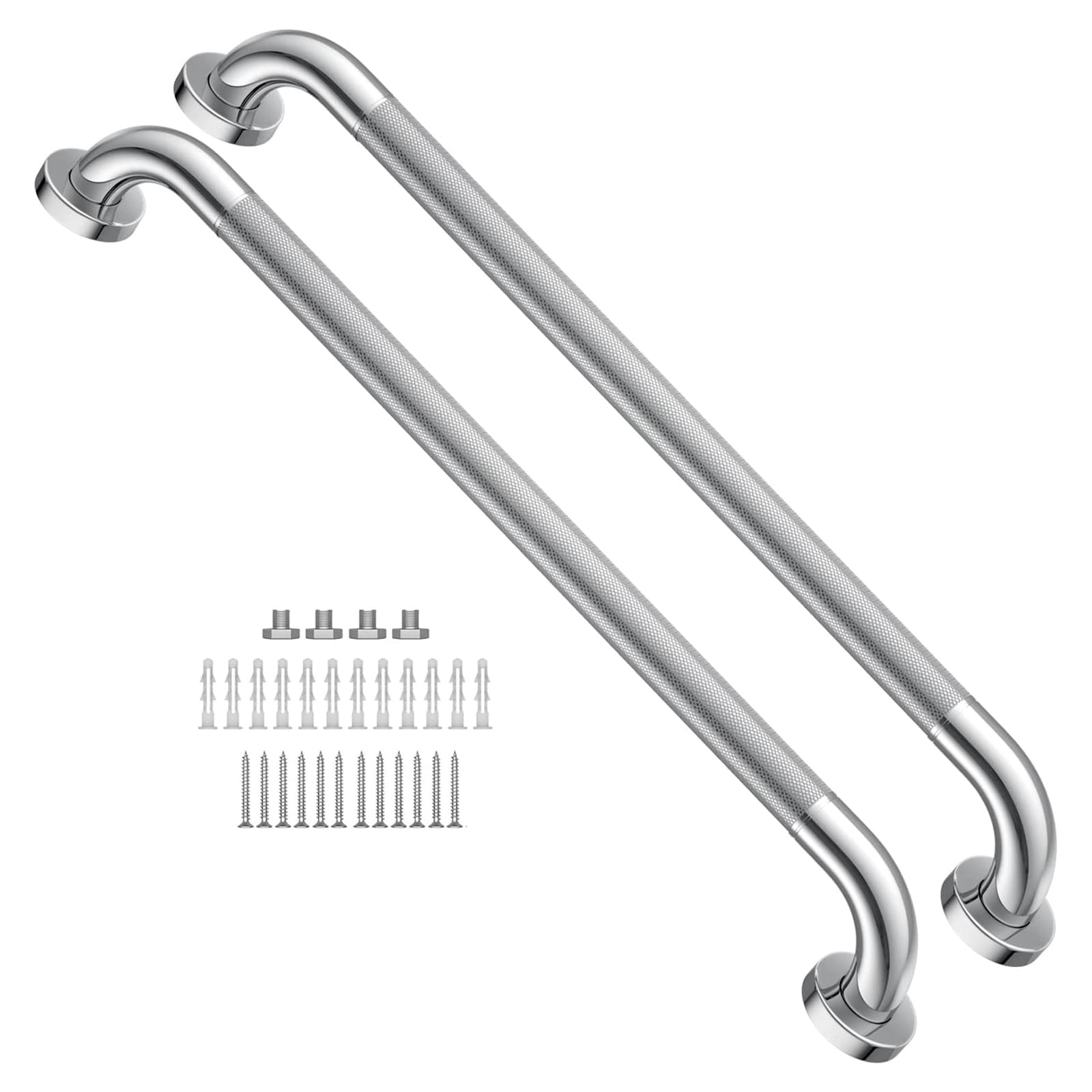Misopily 2 Pack 24 Inch Stainless Steel Shower Grab Bar 1.25 Inch Diameter Concealed Mount Bathroom Safety Rail Supports Up To 500 lb