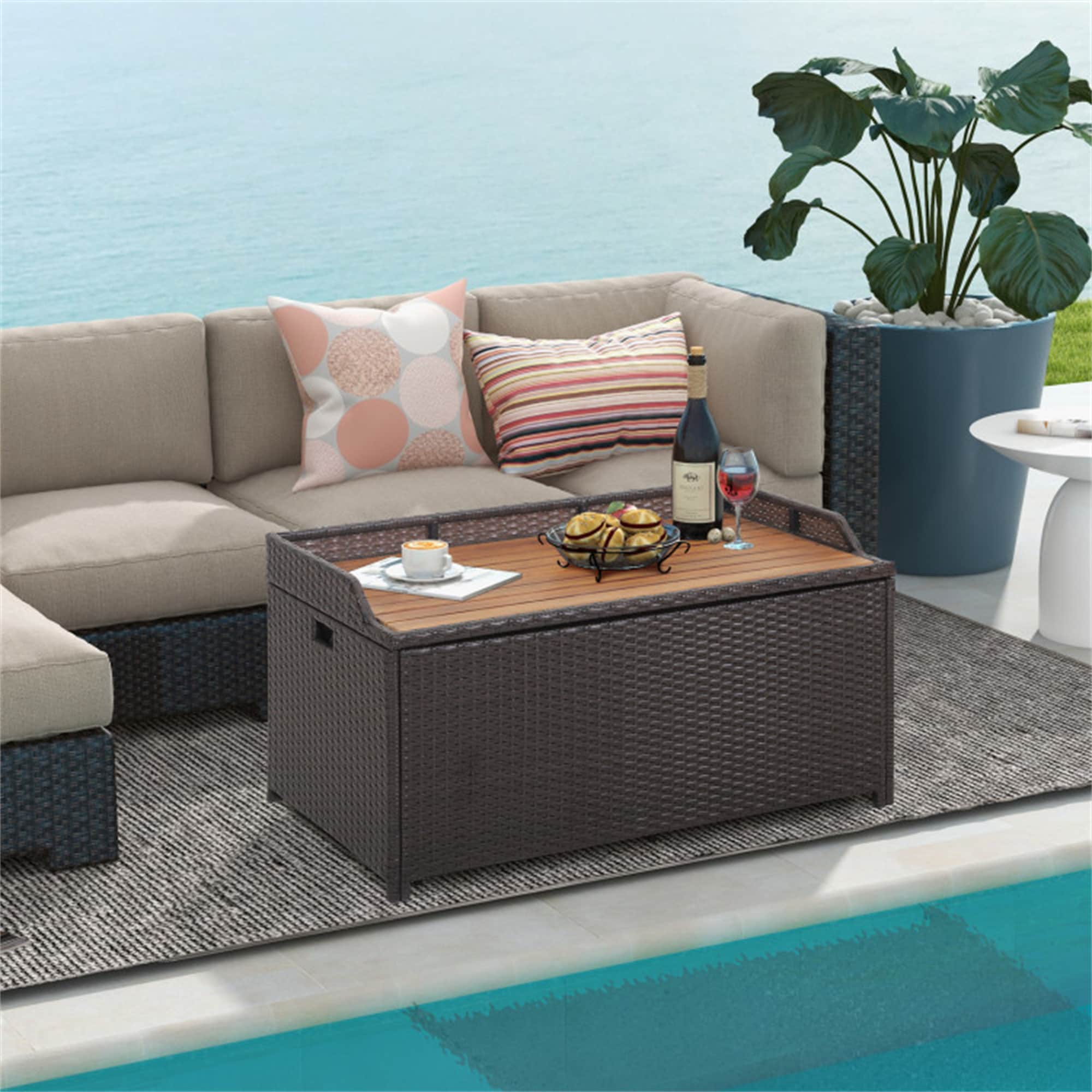 BABOOM BOM-HW70795-CO Outdoor Storage Bench 40-in L x 20-in 45-Gallon Mix brown Plastic Deck Box