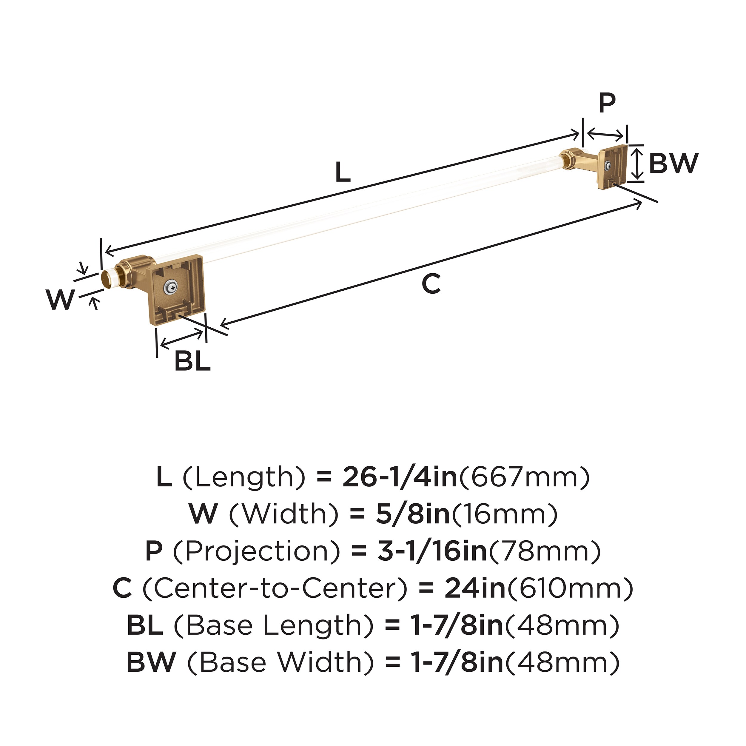 24-Inch Clear and Champagne Bronze Wall Mounted Towel Bar