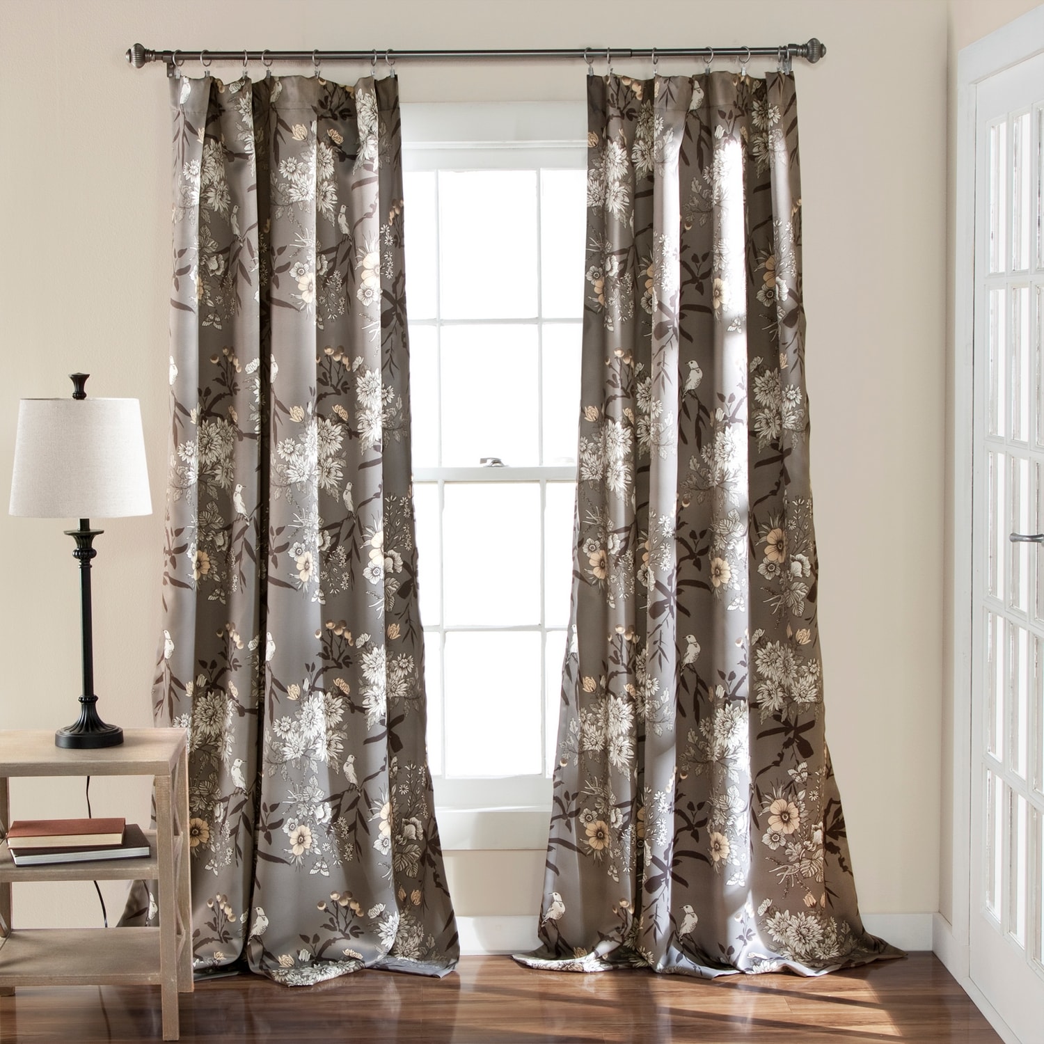 Lush Decor C38499P15-000 84-Inches Gray Floral Light filtering Rod pocket Curtain panel pair