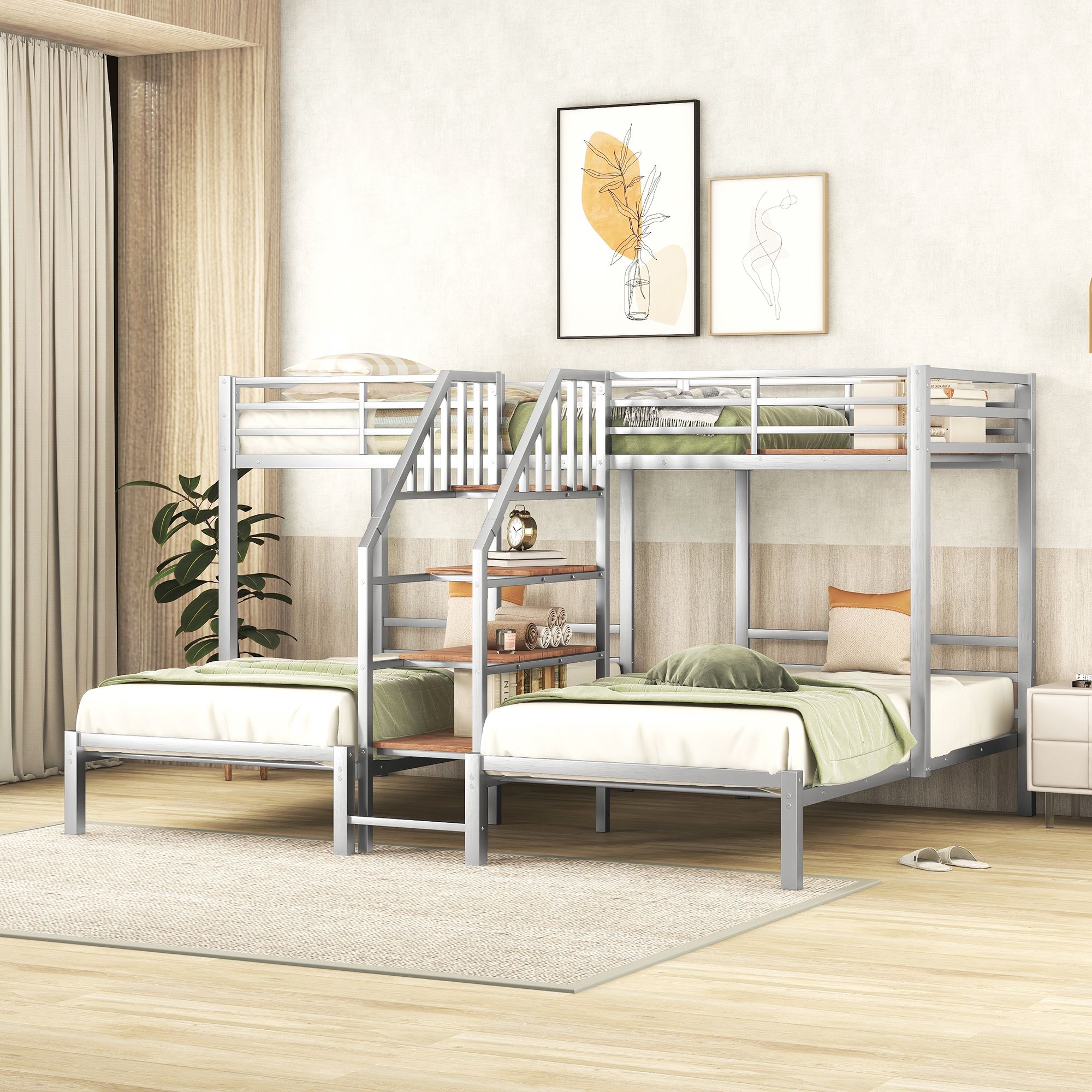 Yiekholo Silver Twin Over Twin Bunk Bed in the Bunk Beds department at