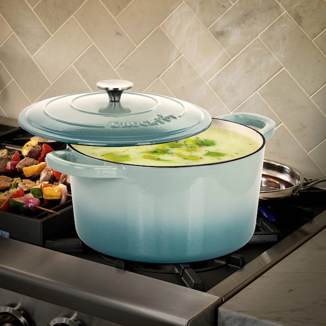 Crock-Pot Artisan 7 Quart Enamled Cast Iron Dutch Oven in Aqua Blue in the  Cooking Pots department at