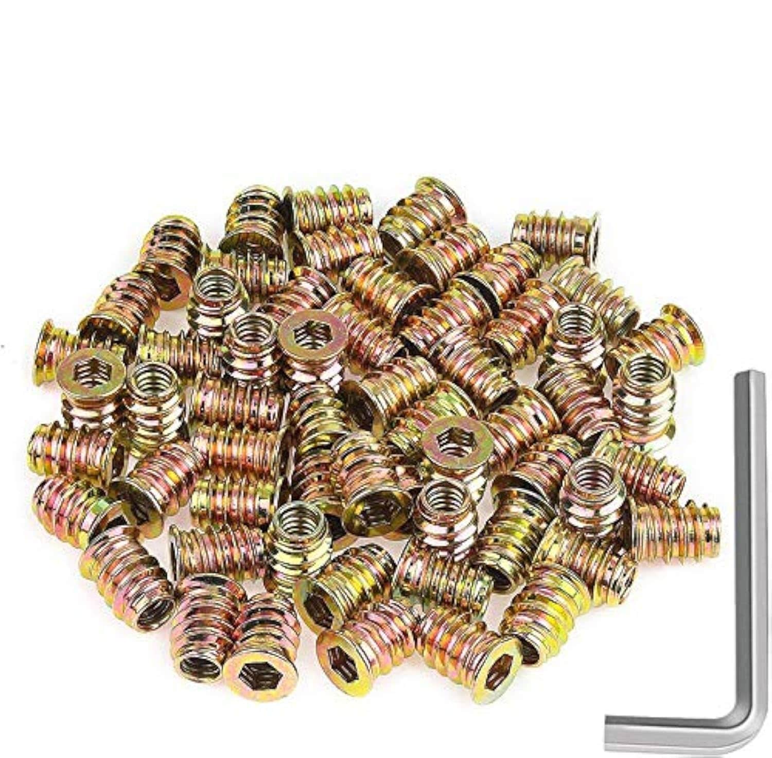SenQWFa 60 Pieces 1 quarter 20 by 15mm Furniture Insert Nut Hex Socket Threaded Insert Nuts with Hex Wrench durable home and garden accessory #LDC0813Q192