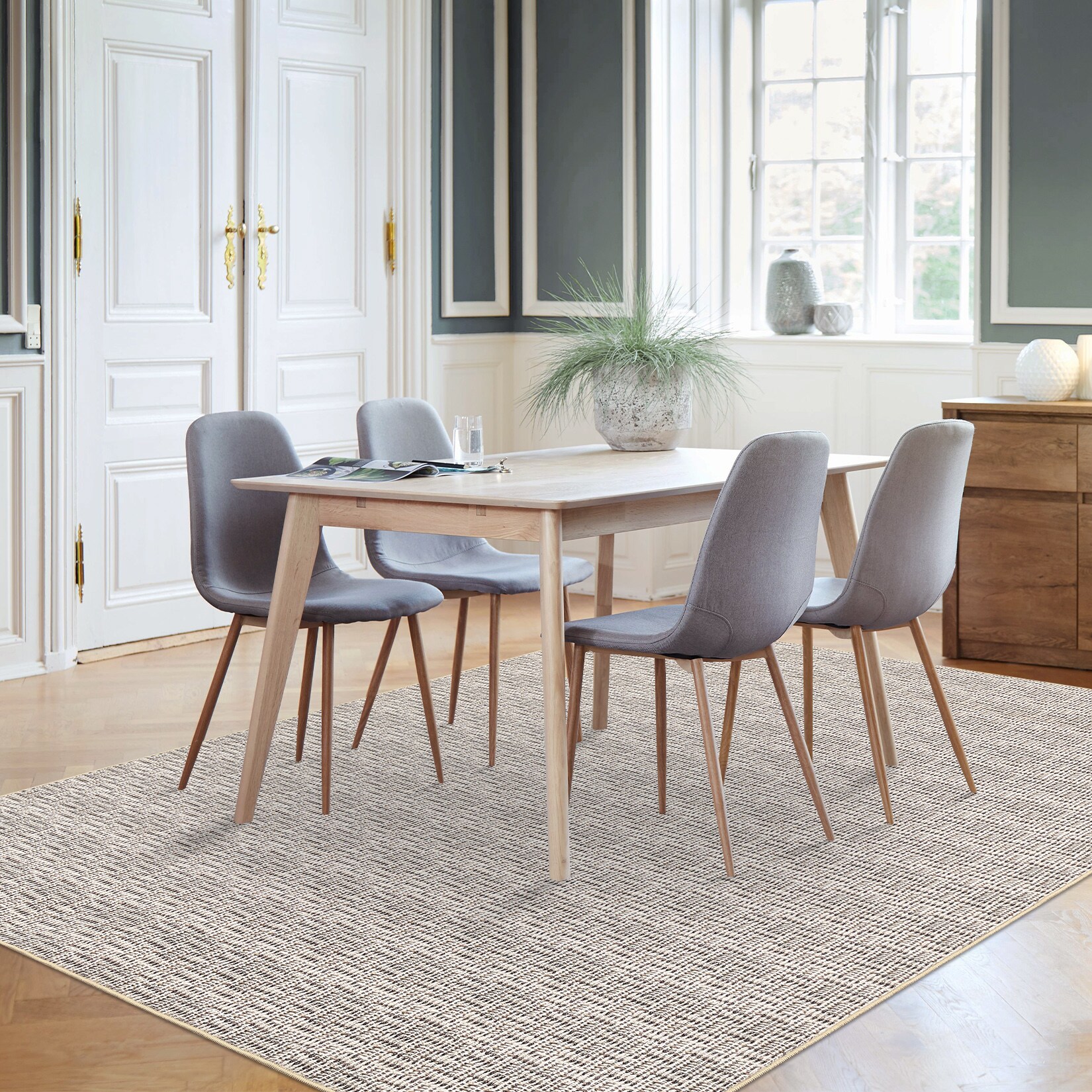 Garvee YXY-LO-PHO-338CQ43A 5 x 7 (ft) Loomed Beige Gray Rectangular Indoor Solid Mid-Century Modern Machine washable Pet Friendly Area rug