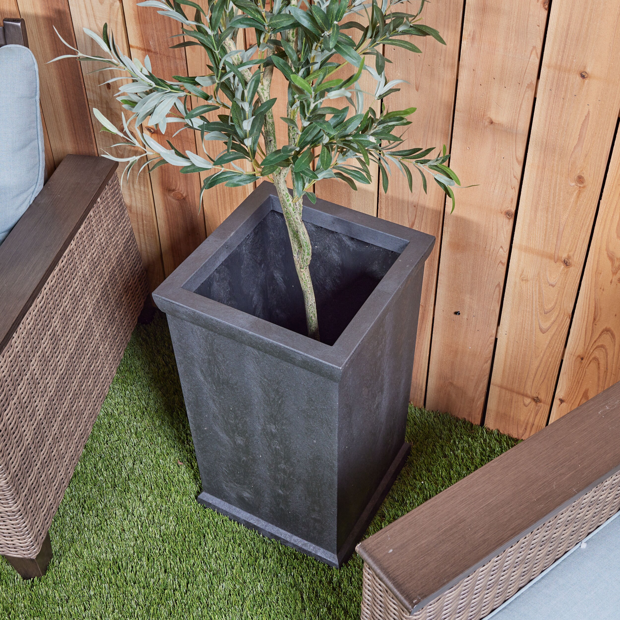 Terra X-Small Tall Planter with Natural Wood Base - Allred Collaborative