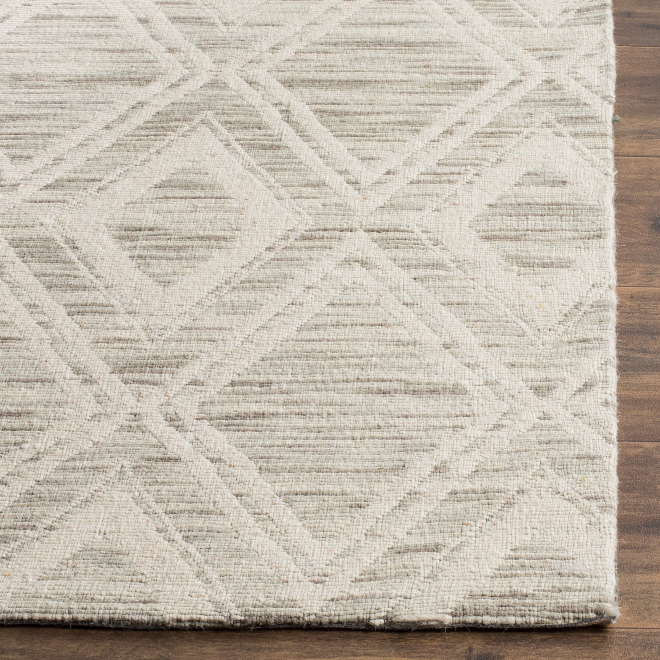 Ivory and Light Brown Geometric Wool Area Rug, 8' x 10'