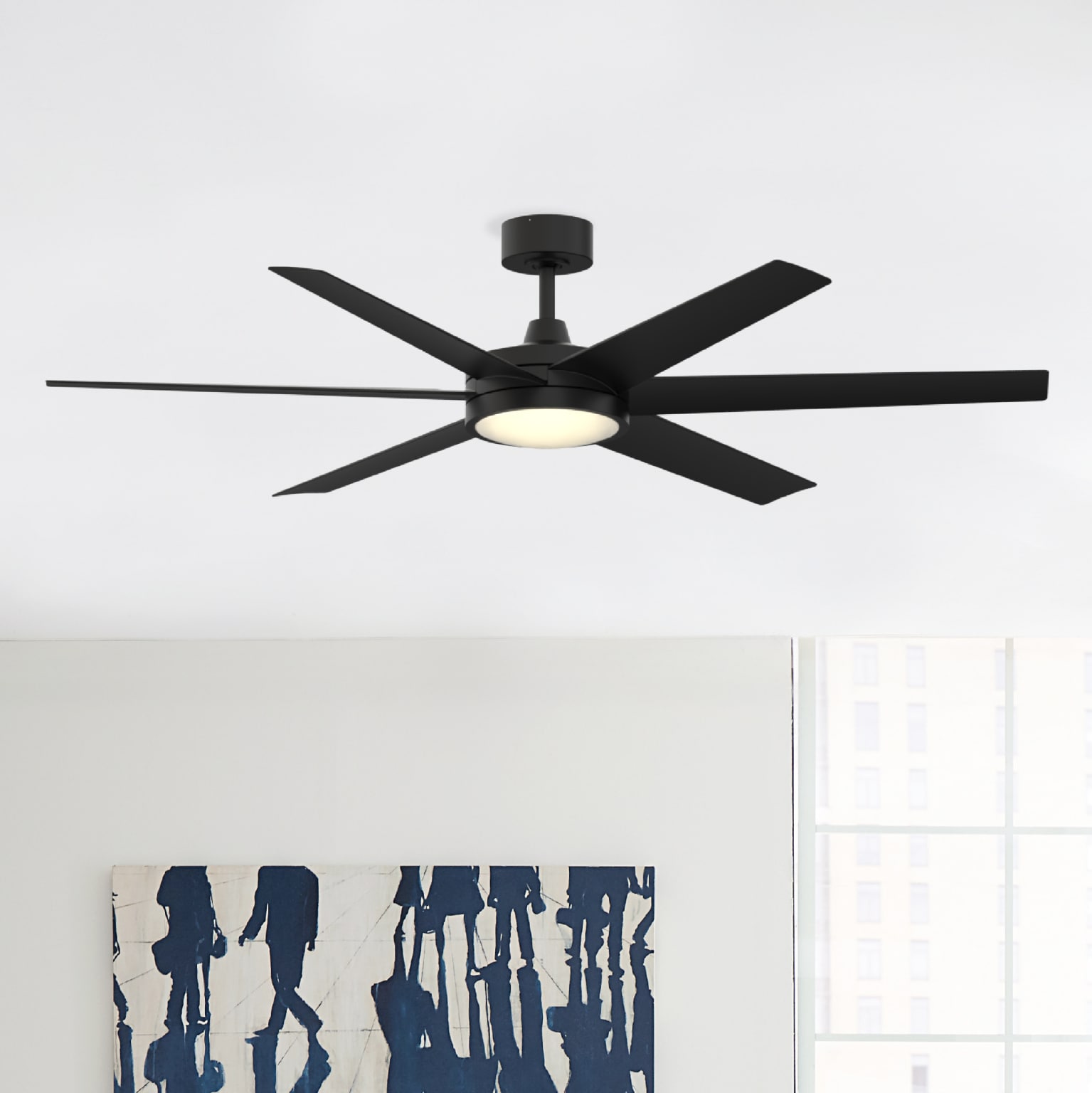 Fanimation FPD6605BL Brawn 64-in Color-Changing Integrated LED Outdoor Smart Black with Matte Black Blades Ceiling Fan With Light - Remote Included ( 6 -Blade )